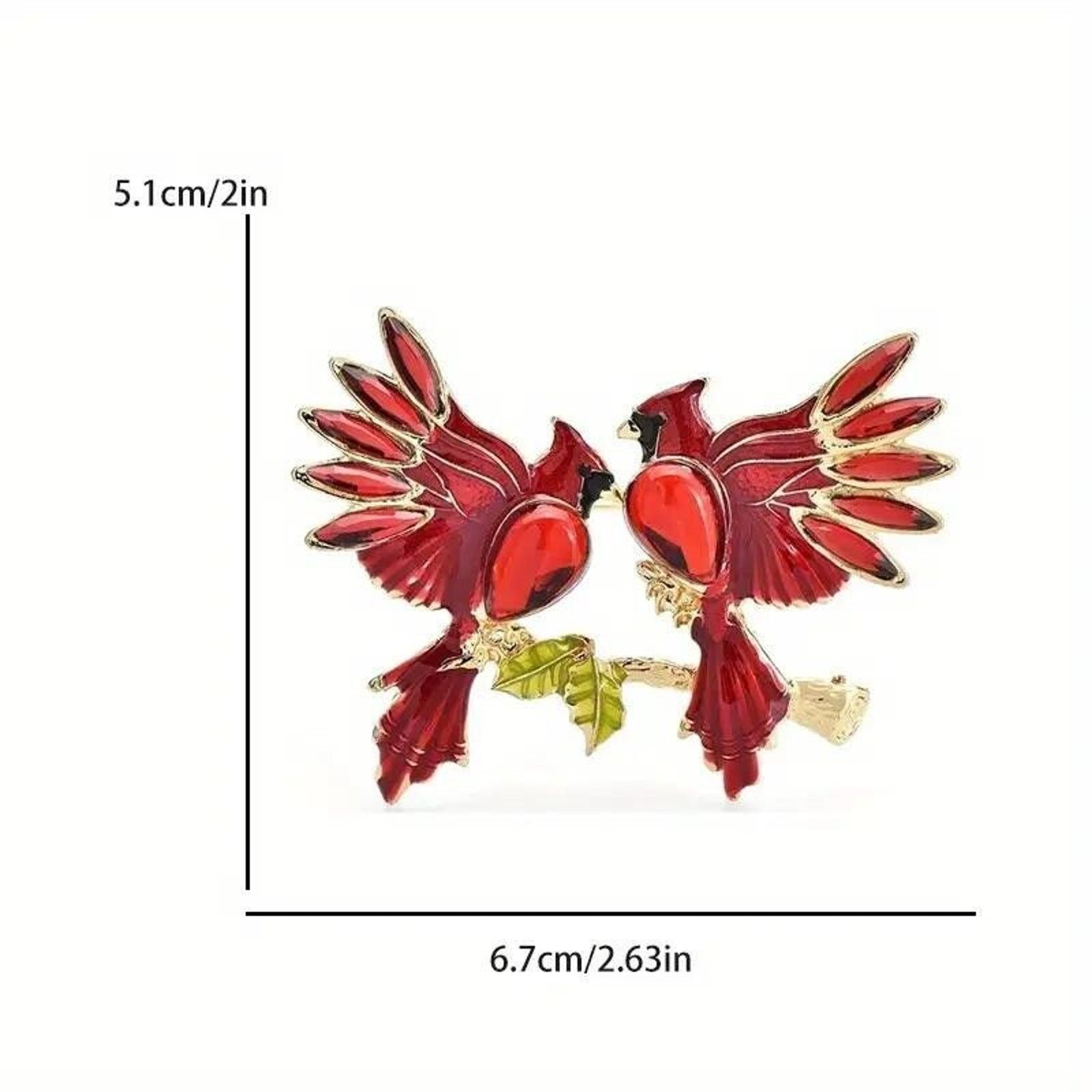 Other Red Teardrop Rhinestone Brooch Pin •Cardinal Lovers•Enameled Size ONE SIZE - 5 Thumbnail