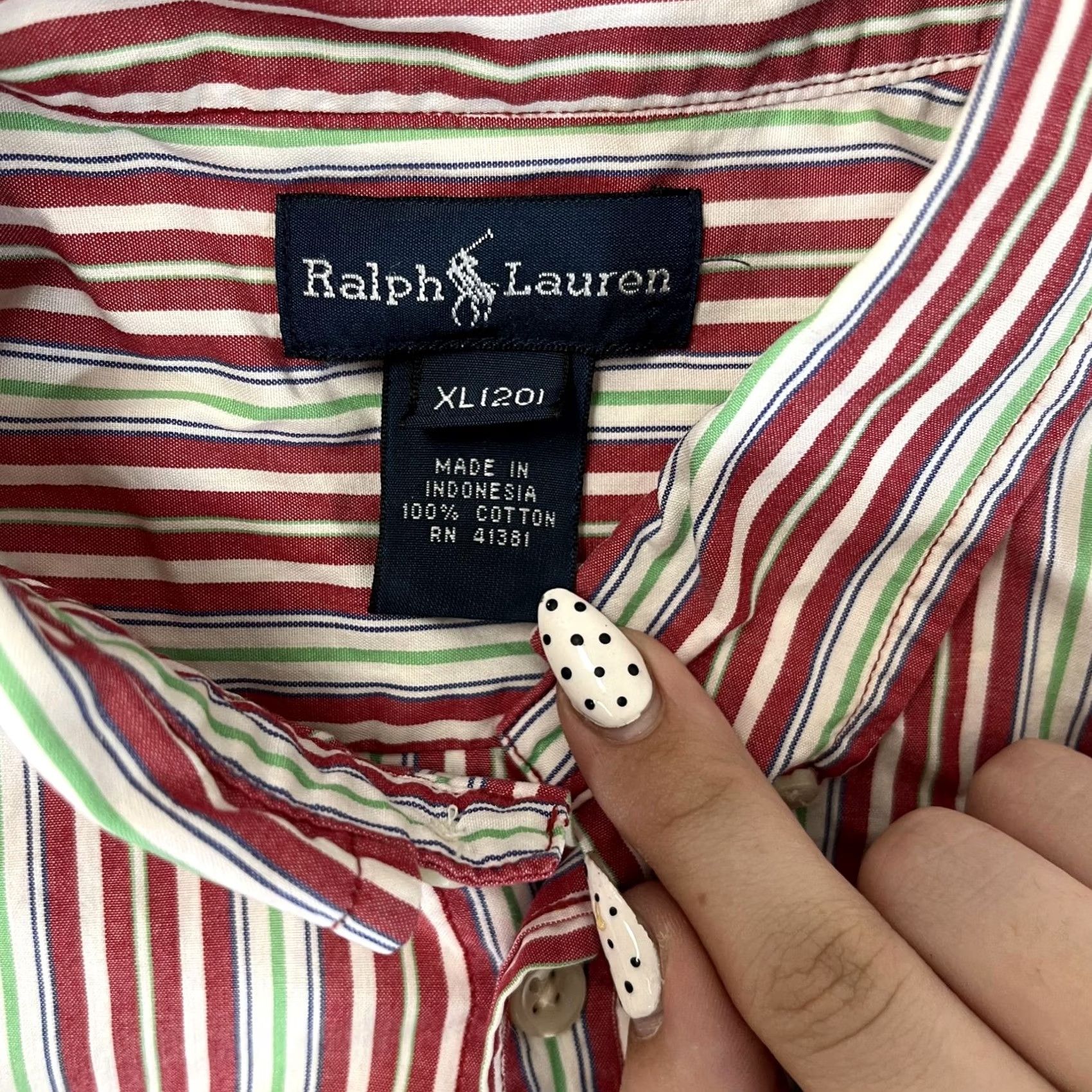 Ralph Lauren Ralph Lauren Polo Shirt Mens XL Red White Green Striped Long Sleeve Classic Fit Shirt Size US XL / EU 56 / 4 - 3 Thumbnail
