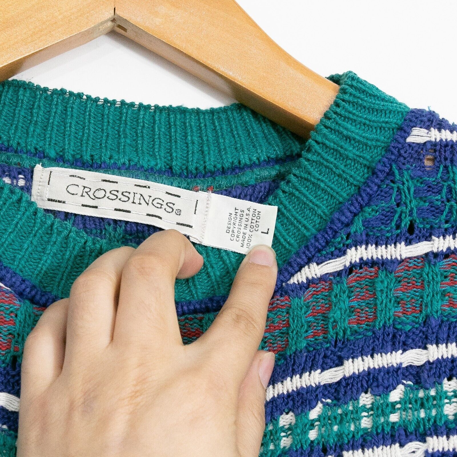 Vintage Vintage Striped Cotton Knit Sweater Mens Large - Textured Size US L / EU 52-54 / 3 - 8 Thumbnail
