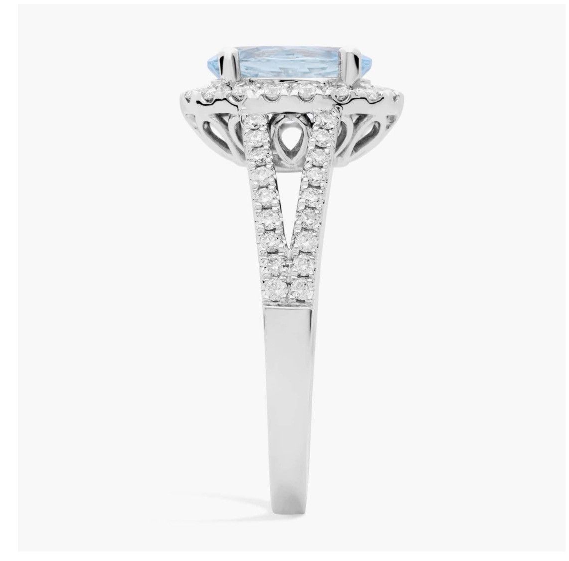 Other Oval Aquamarine And Diamond Halo Split Shank Ring (9x7mm) Size ONE SIZE - 5 Thumbnail