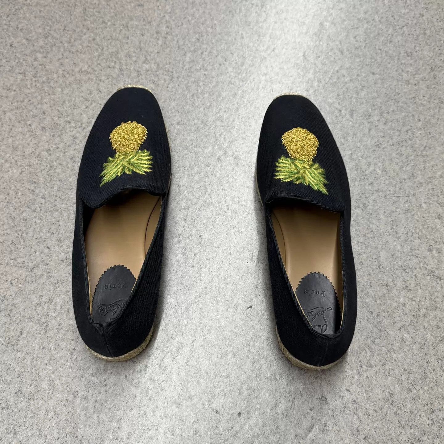 Christian Louboutin CL Pineapple Embroidered Black Red Sole Loafers 44 Like New Size US 11 / EU 44 - 8 Thumbnail