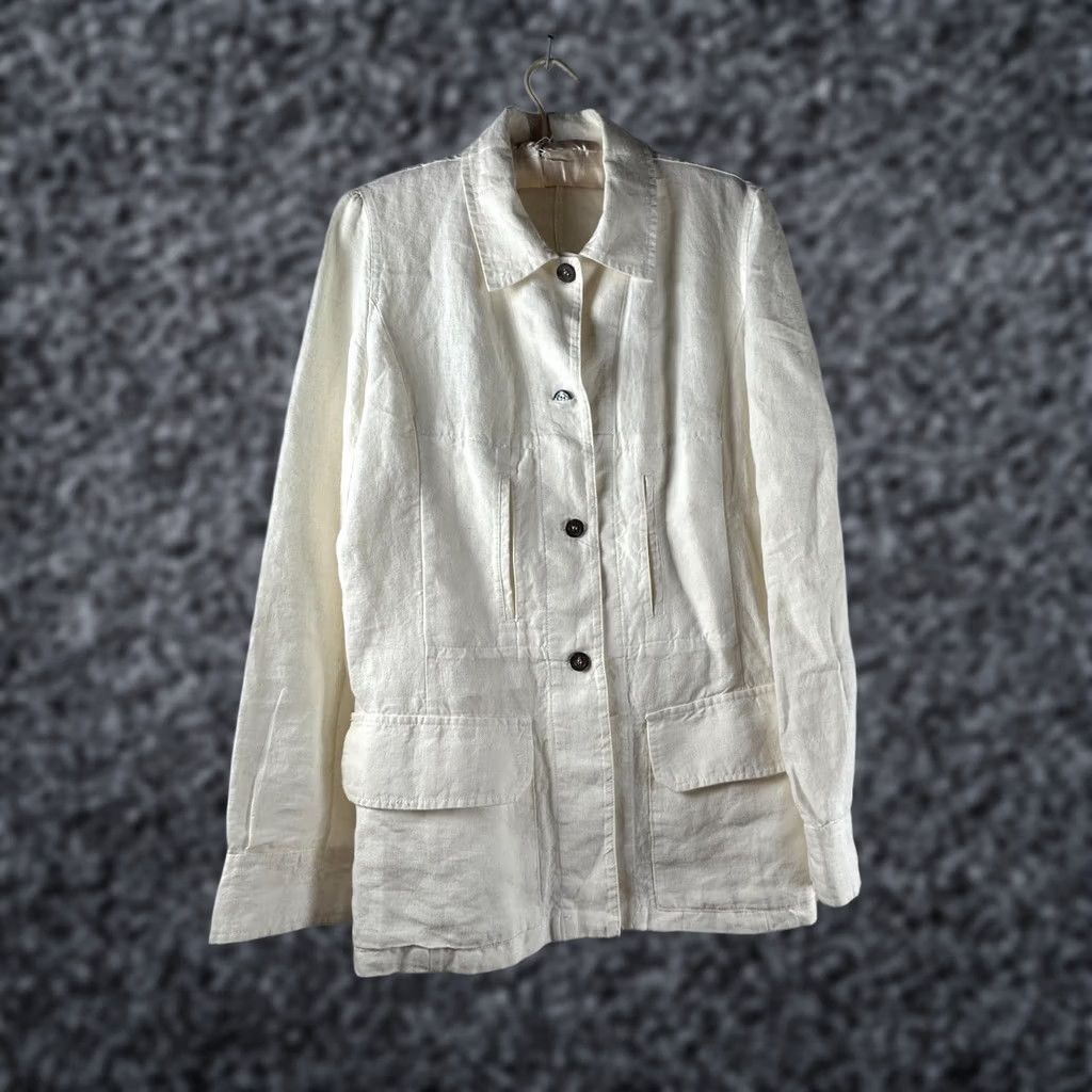 Vintage Victoire Womens 100% Linen Button Front Basic Jacket Size 38 Ivory Long Sleeve Size XS / US 0-2 / IT 36-38 - 1 Thumbnail