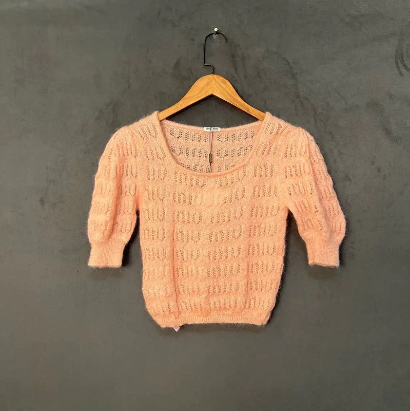 Miu Miu Miu Miu Pink Short-Sleeve Wool T-Shirt 0089 Size XS / US 0-2 / IT 36-38 - 1 Thumbnail