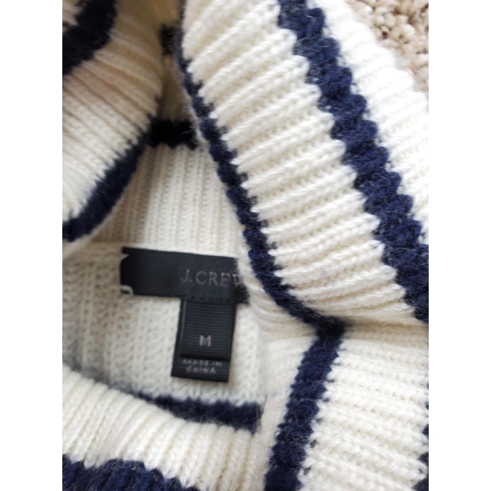 J.Crew J.Crew Sweater Womens Medium Navy White Stripe Wool Blend Turtleneck Pullover Size M / US 6-8 / IT 42-44 - 4 Thumbnail