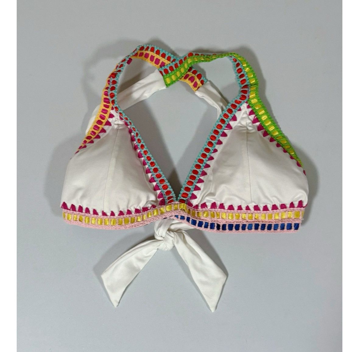 Bar III × Designer × Vintage White Rainbow Stitching Bikini Top Bathing Suit Size S 🤍🧡🩷✨ Size S / US 4 / IT 40 - 2 Thumbnail