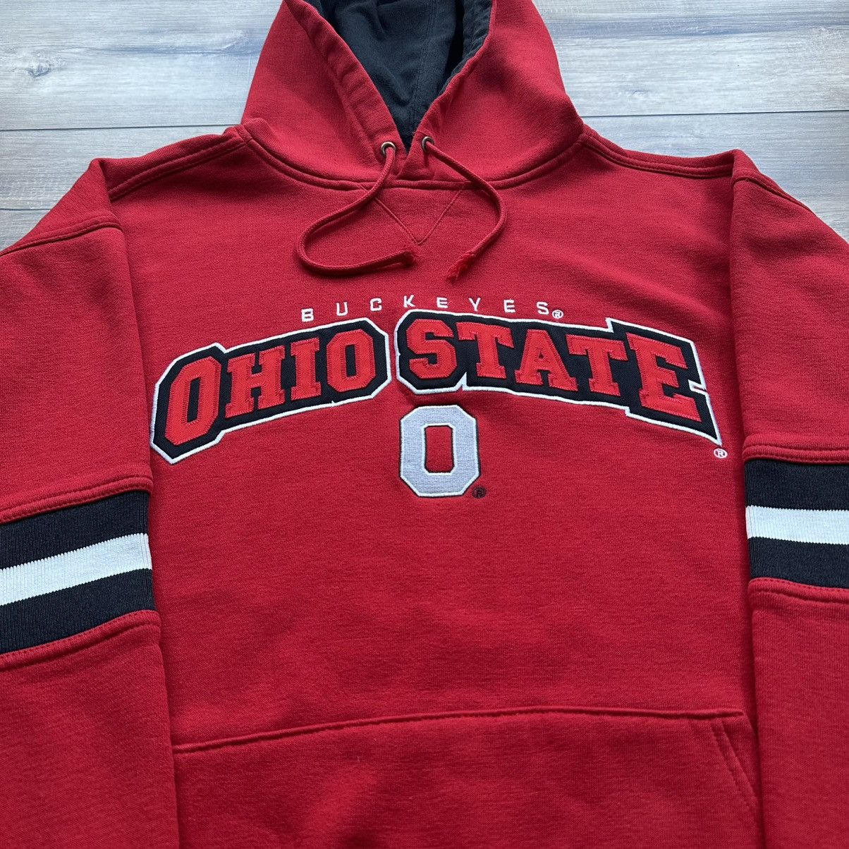 Lee Vintage 90s Ohio State Buckeyes Lee Sport Red Striped Hoodie Size US L / EU 52-54 / 3 - 5 Thumbnail