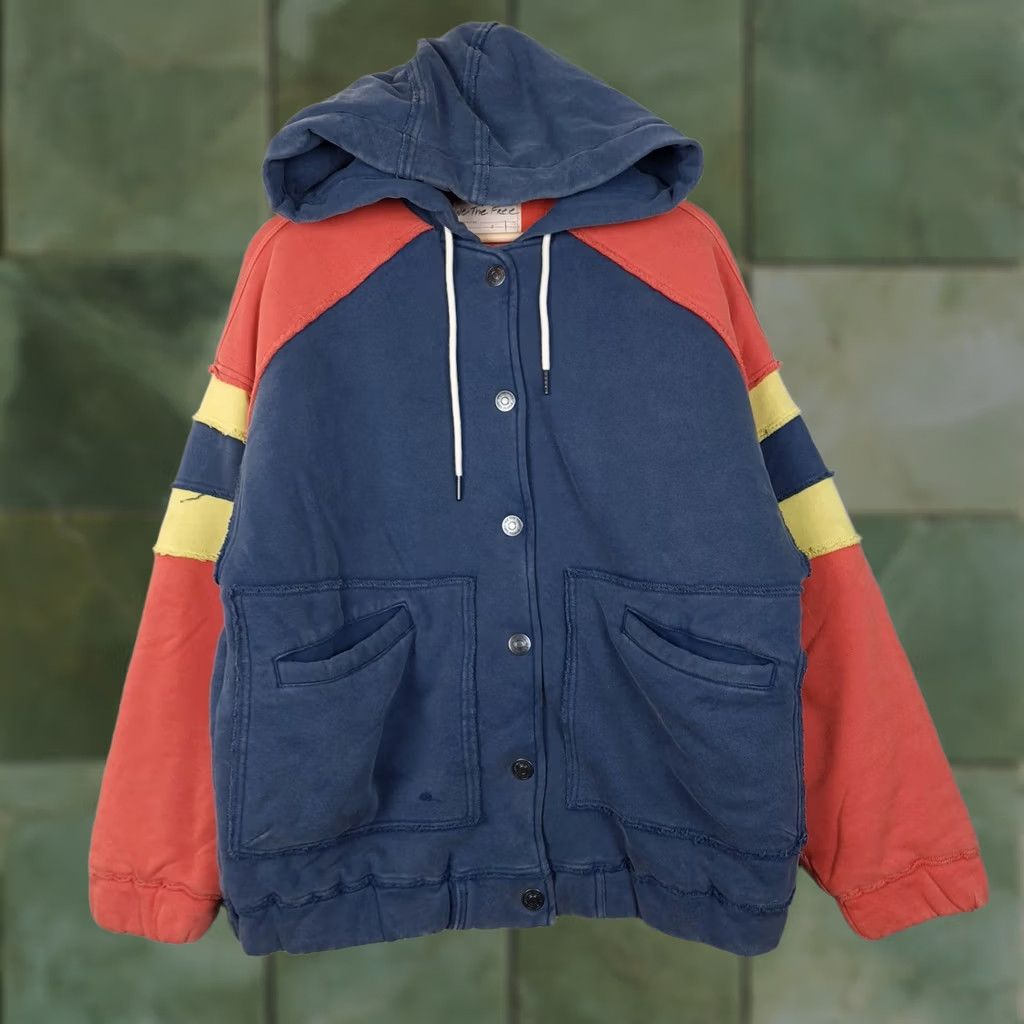 Vintage We The Free Jacket Womens Small Blue Hooded Quilted Varsity Stripe Oversized Size S / US 4 / IT 40 - 1 Thumbnail