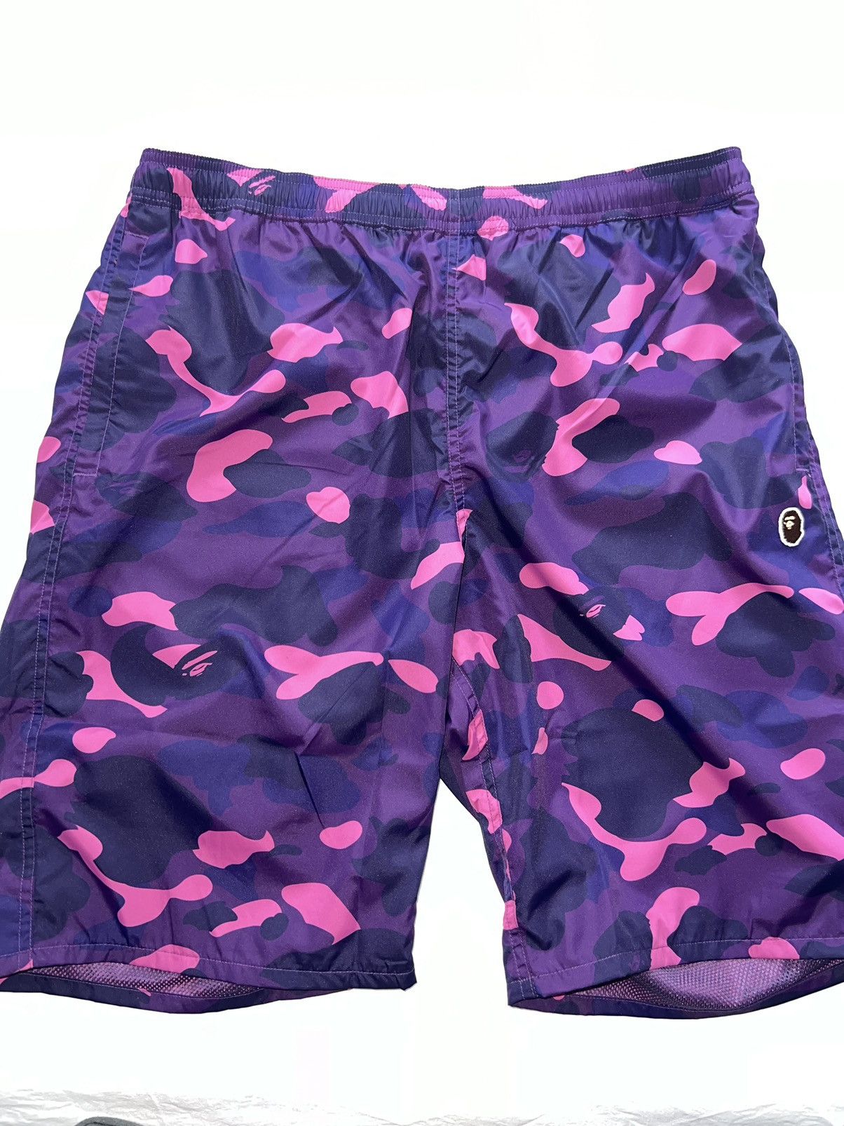 image of Bape Color Camo Ape Head One Point Beach Shorts Mens in Purple (Size 38)