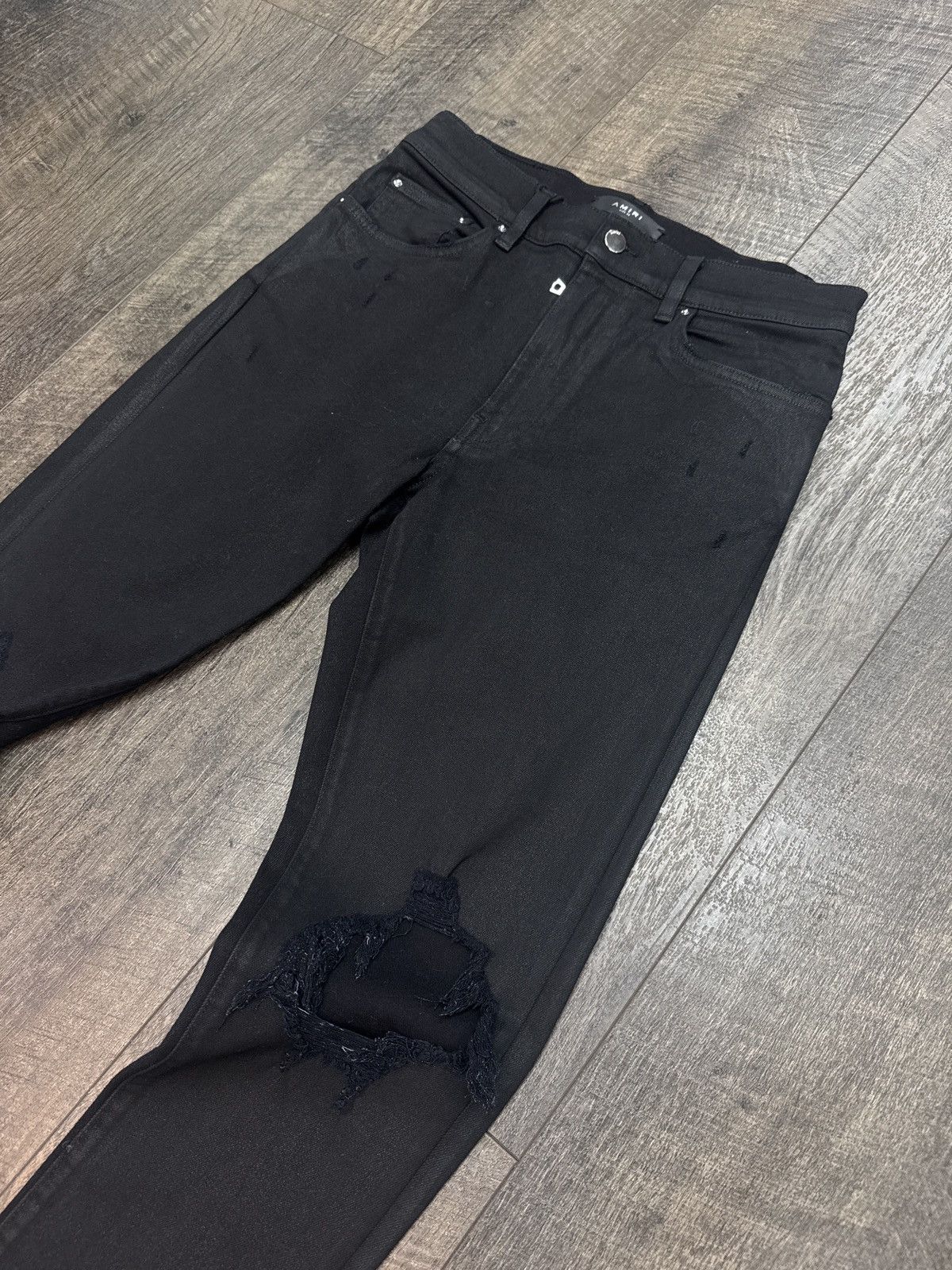 Waxed Distressed Skinny Jeans