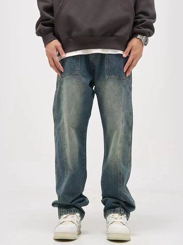 Jean American retro men's loose versatile washed distressed jeans Size US 32 / EU 48 - 1 Thumbnail