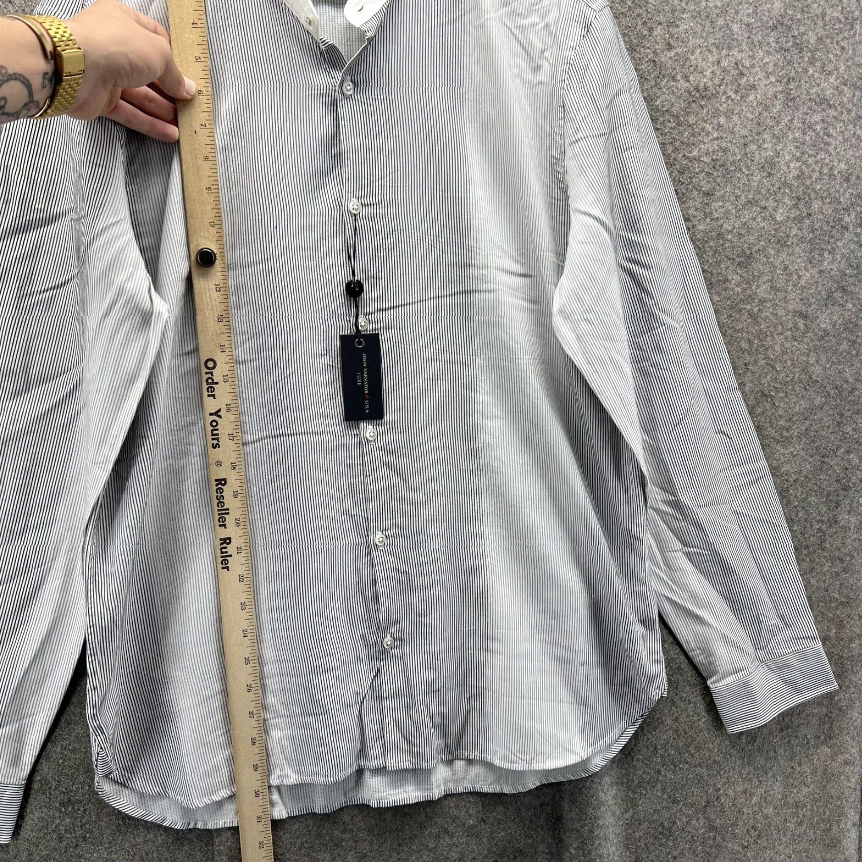 John Varvatos John Varvatos Luxe Shirt Mens Large White Black Stripe Band Collar Long Sleeve Size US L / EU 52-54 / 3 - 6 Thumbnail