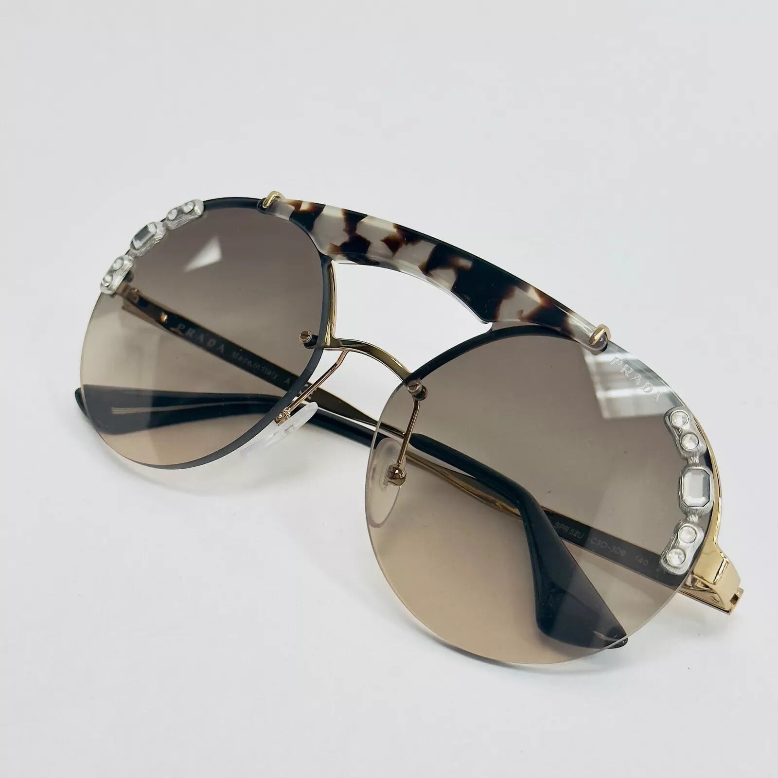 Prada PRADA ORNATE Crystal Jewel Stud Sunglasses 52U Brown PR52US Size ONE SIZE - 6 Thumbnail