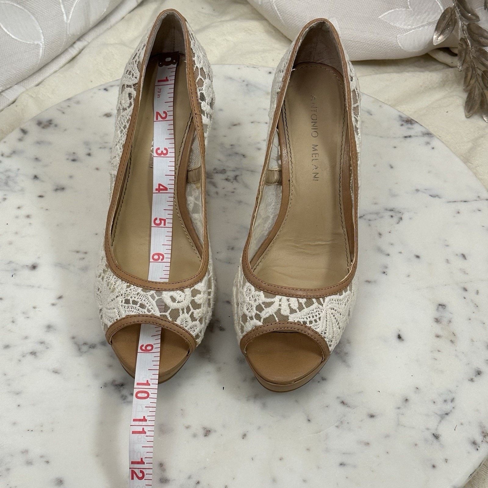 Other Antonio Melani 7.5 Cream Lace Peep-Toe Heels Bridal Boho Size US 7.5 / IT 37.5 - 12 Thumbnail