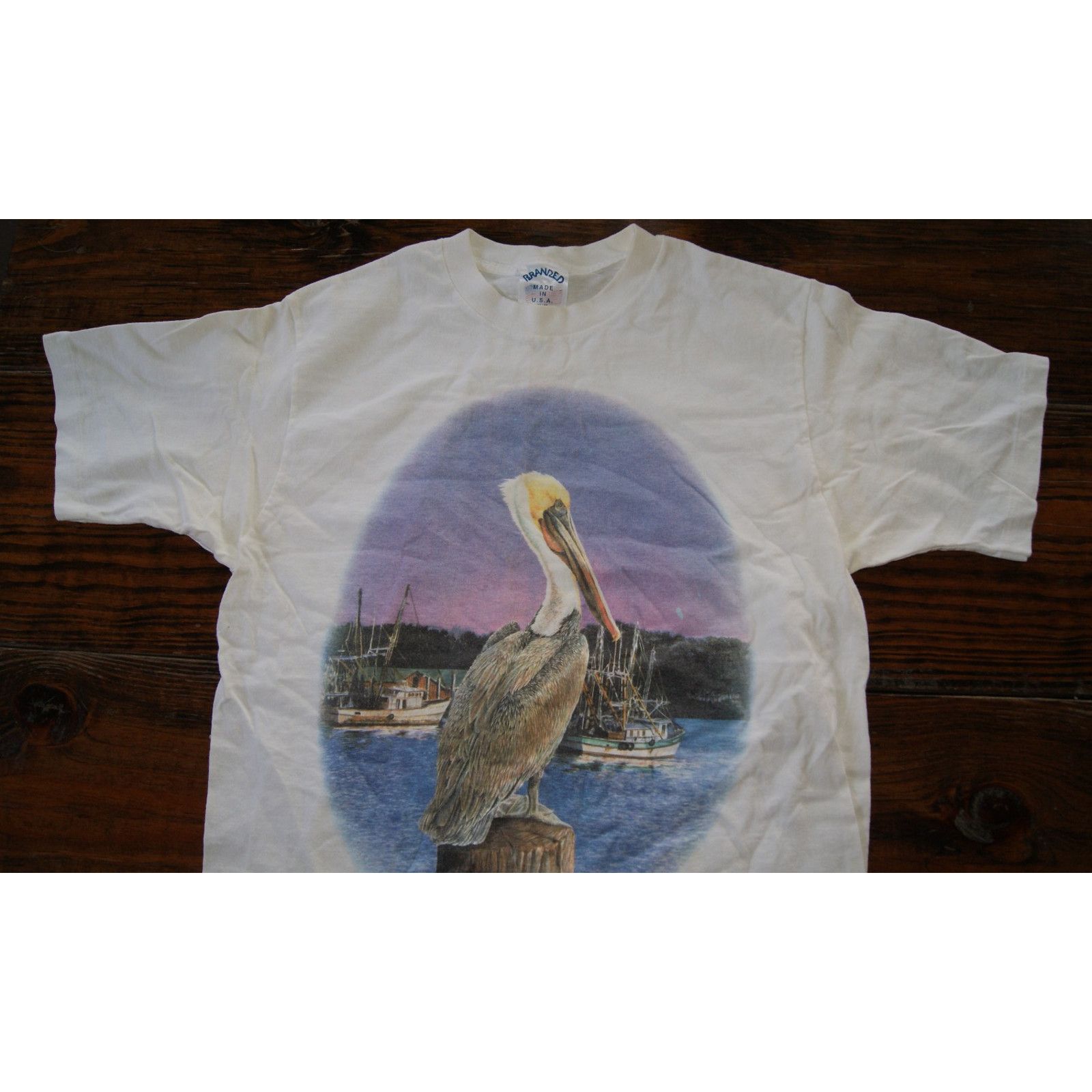 Vintage VTG Pelican Fishing Boat Screen Print Tee White M TShirt USA Size US M / EU 48-50 / 2 - 2 Thumbnail