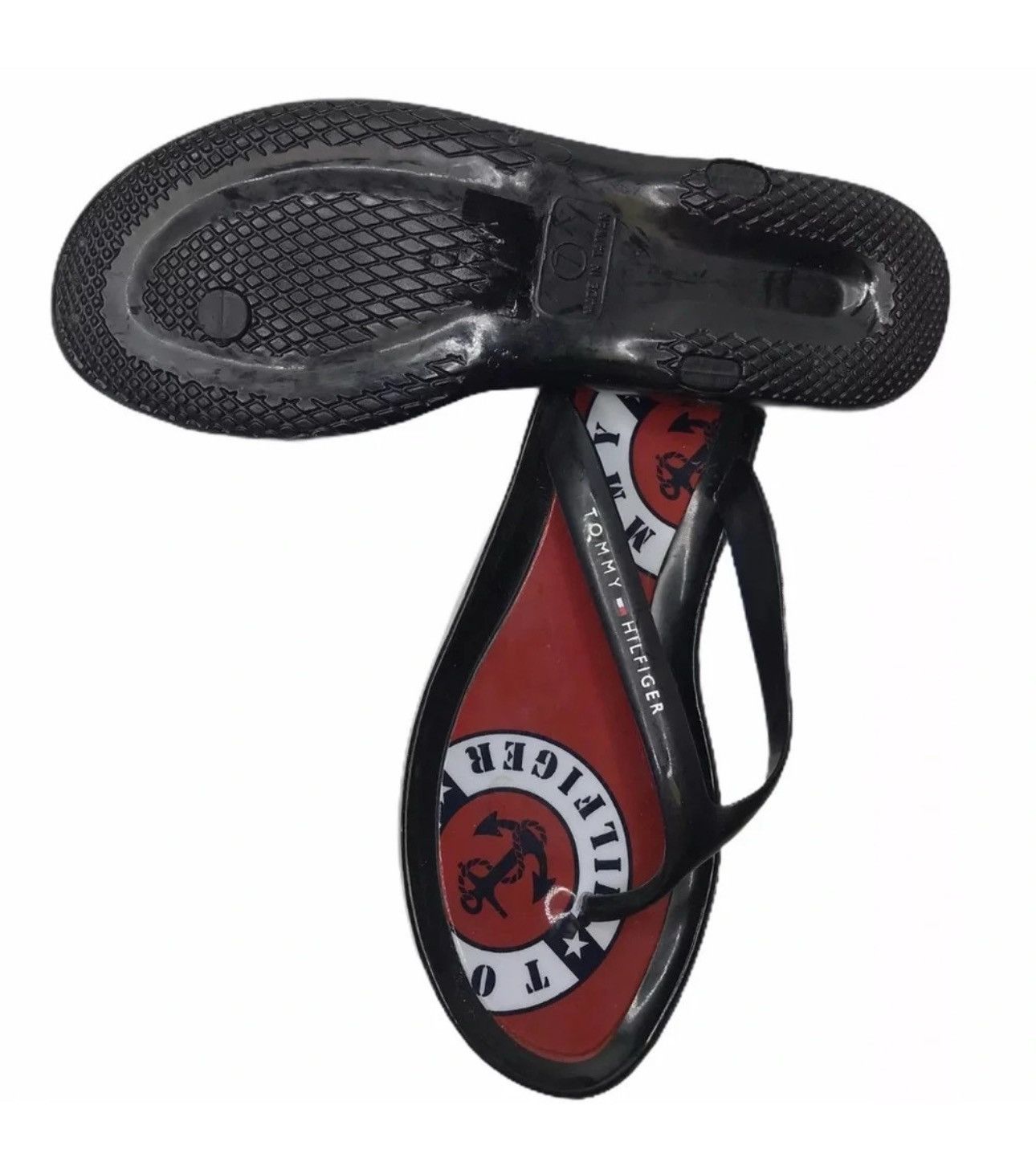 Designer × Tommy Hilfiger Tommy Hilfiger Black Red Nautical Sandals FlipFlops SZ 7 Size US 7 / IT 37 - 4 Thumbnail