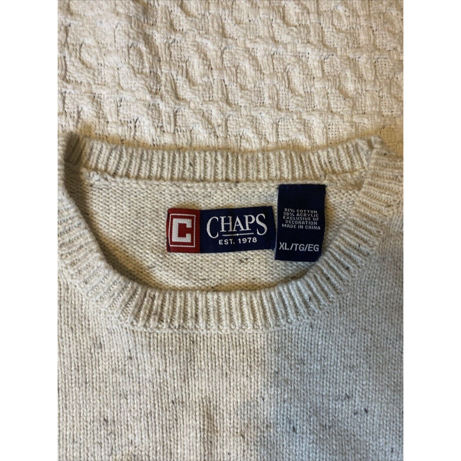 Chaps Mens Chaps Sz XL Oatmeal Hthr, Crewneck, Long Sleeve Sweater Size US XL / EU 56 / 4 - 6 Thumbnail
