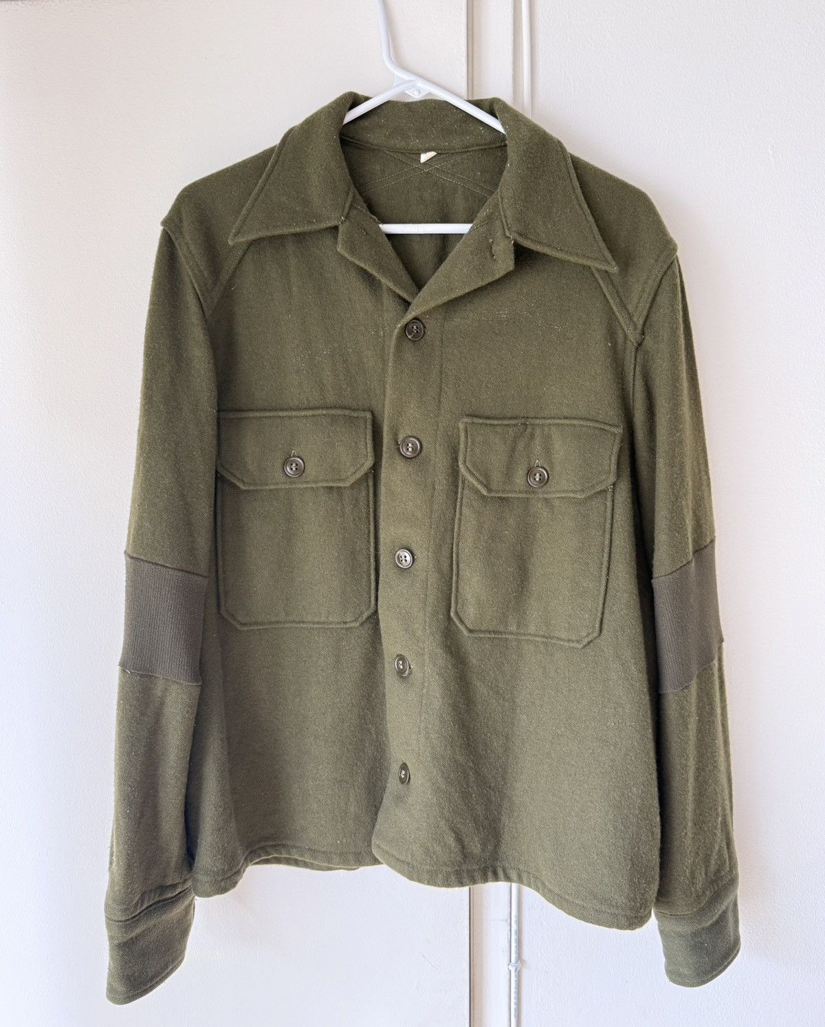 Vintage Military Wool Button Up Shirt Olive Green