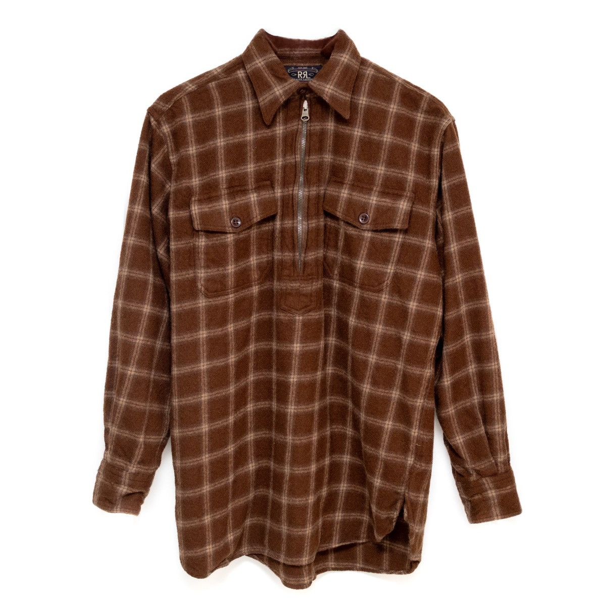 RRL Ralph Lauren × Vintage Double RRL Ralph Lauren Brown Plaid Half Zip Flannel Shirt Size US M / EU 48-50 / 2 - 1 Thumbnail
