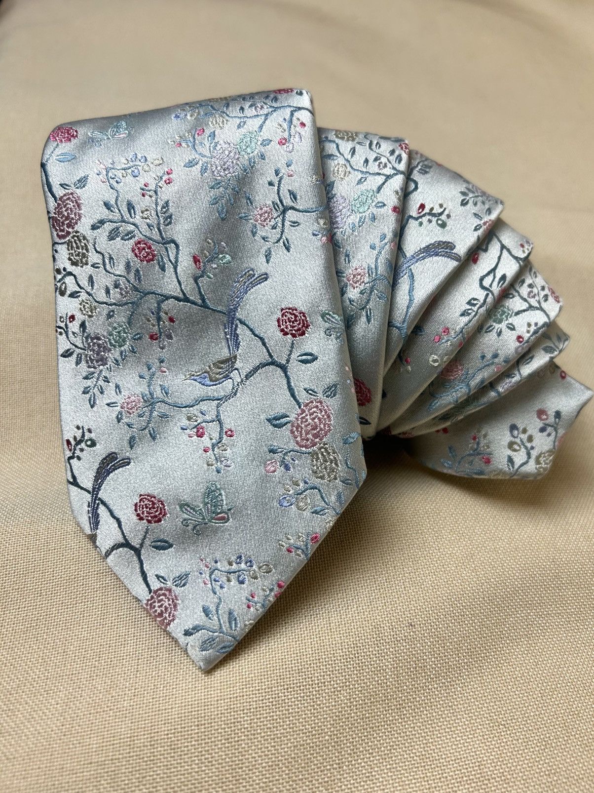 Duchamp London Duchamp London Silver floral Silk Mens Tie Size ONE SIZE - 2 Thumbnail
