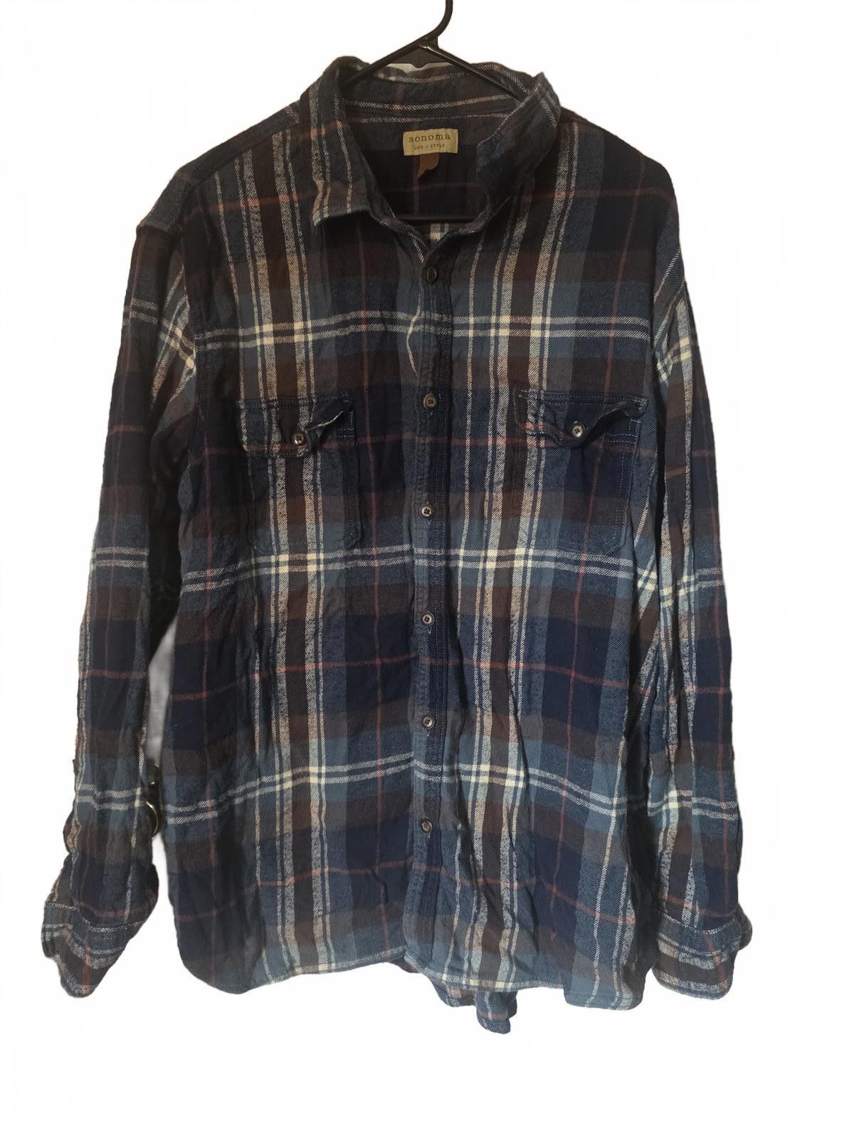Sonoma Sonoma Blue Maroon Plaid Button Up Flannel Shirt Mens XXL 2X Size US XXL / EU 58 / 5 - 2 Thumbnail