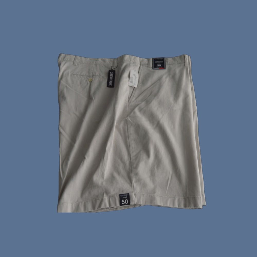 Roundtree & Yorke NWT Roundtree & Yorke Casuals Shorts Big Men's Stone 50/9" Chino Stretch Canvas Beige Front Pockets Flat Front 9 in Inseam Size US 34 / EU 50 - 1 Thumbnail
