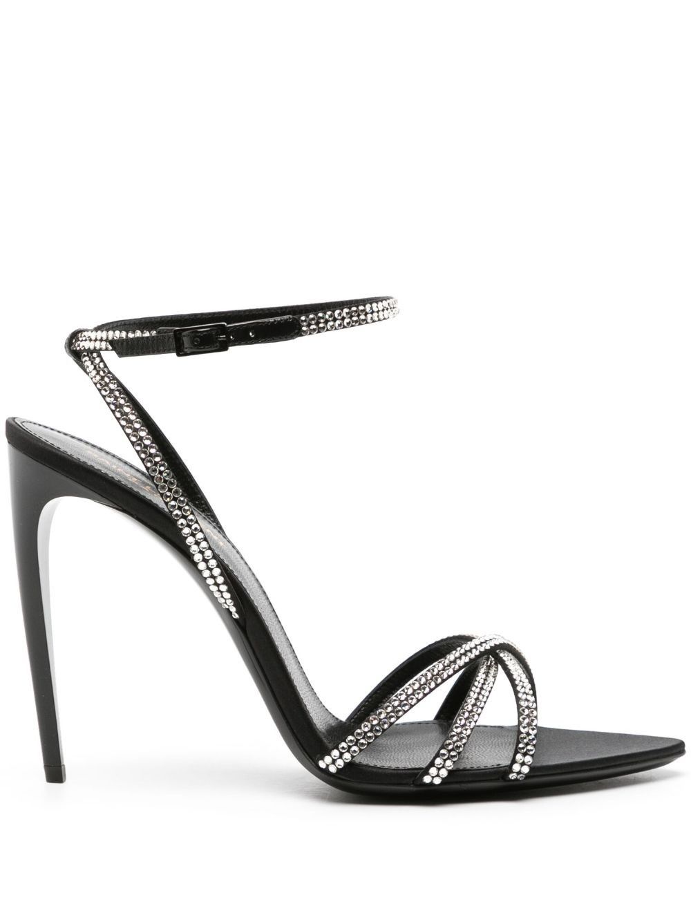 Saint Laurent Paris o1s1wg111025 Ava 105mm Rhinestone Embellished Sandals Black Size US 4.5 / IT 34.5 - 2 Thumbnail