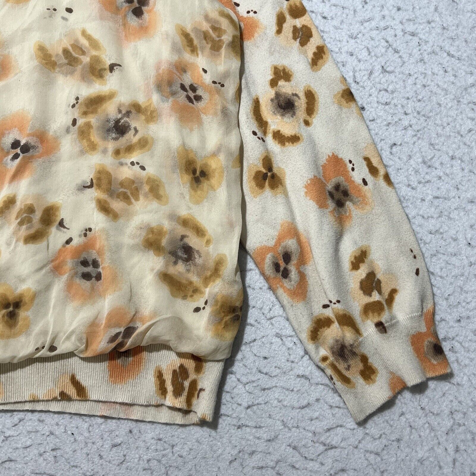 J. Jill J. Jill Silk Overlay Crewneck Sweater Floral Orange Pullover Size XL / US 12-14 / IT 48-50 - 5 Thumbnail