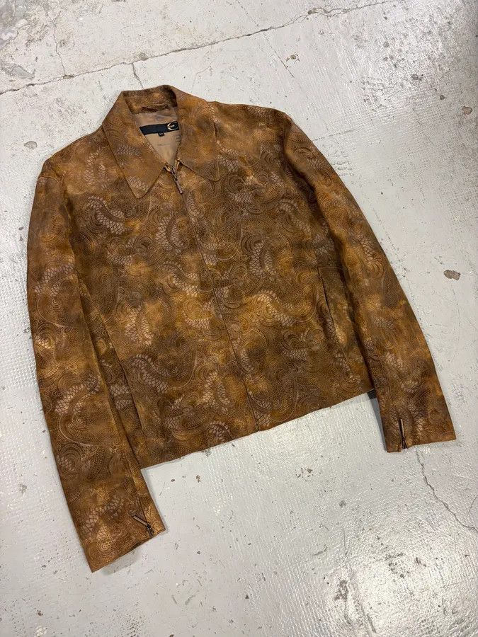 Roberto Cavalli 2000s Roberto Cavalli Brown Asian Dragon Leather Biker Jacket Size US L / EU 52-54 / 3 - 4 Thumbnail