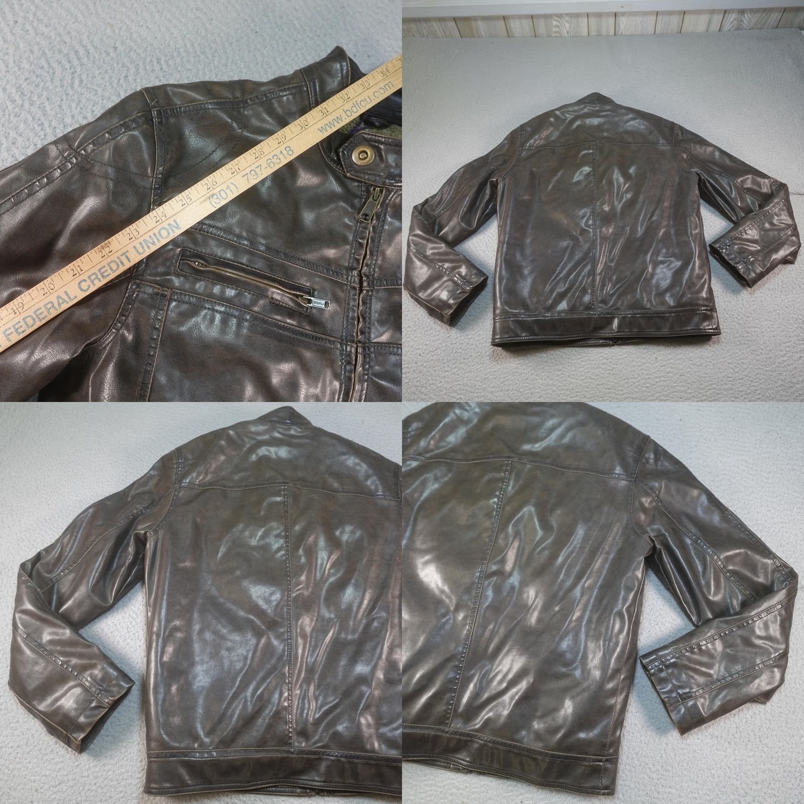 Vintage VINTAGE Motorcycle Jacket Mens S Brown Faux Leather Sherpa Lined Biker Moto Satin? Size US S / EU 44-46 / 1 - 9 Thumbnail