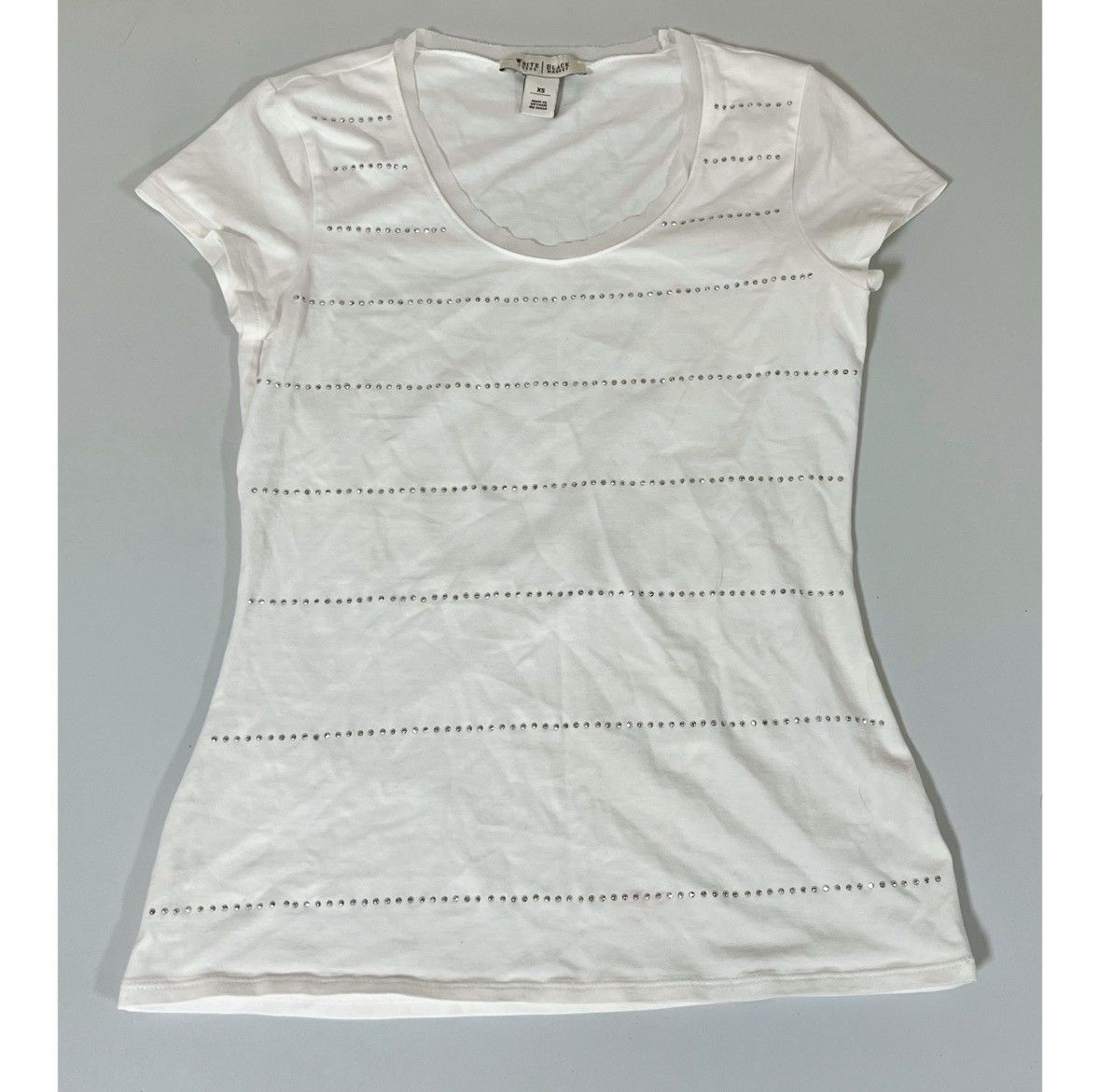 White House Black Market White Diamond Striped Short Sleeve Top T-Shirt Tee Size XS 💎 Size XS / US 0-2 / IT 36-38 - 3 Thumbnail