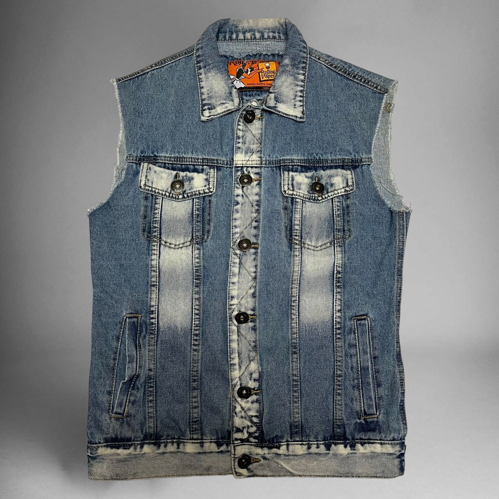 Other Rolling Paper Denim Jean Vest Distressed Button Down Moto Size US S / EU 44-46 / 1 - 1 Thumbnail