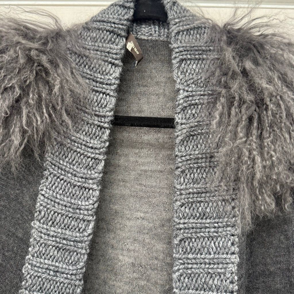 Vera Wang Women's Vera Wang Gray Fur Trim Cardigan Sweater Size L Size L / US 10 / IT 46 - 3 Thumbnail
