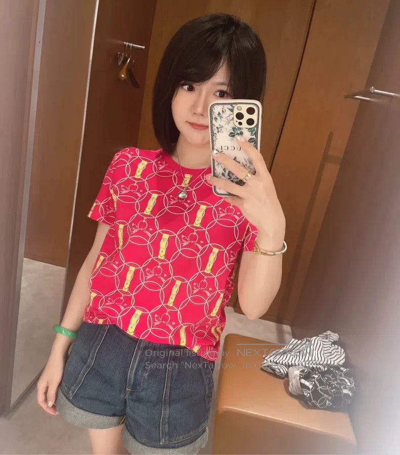 Hermes Hermes Rose red short-sleeved shirt, 100% cotton Size XS / US 0-2 / IT 36-38 - 1 Thumbnail