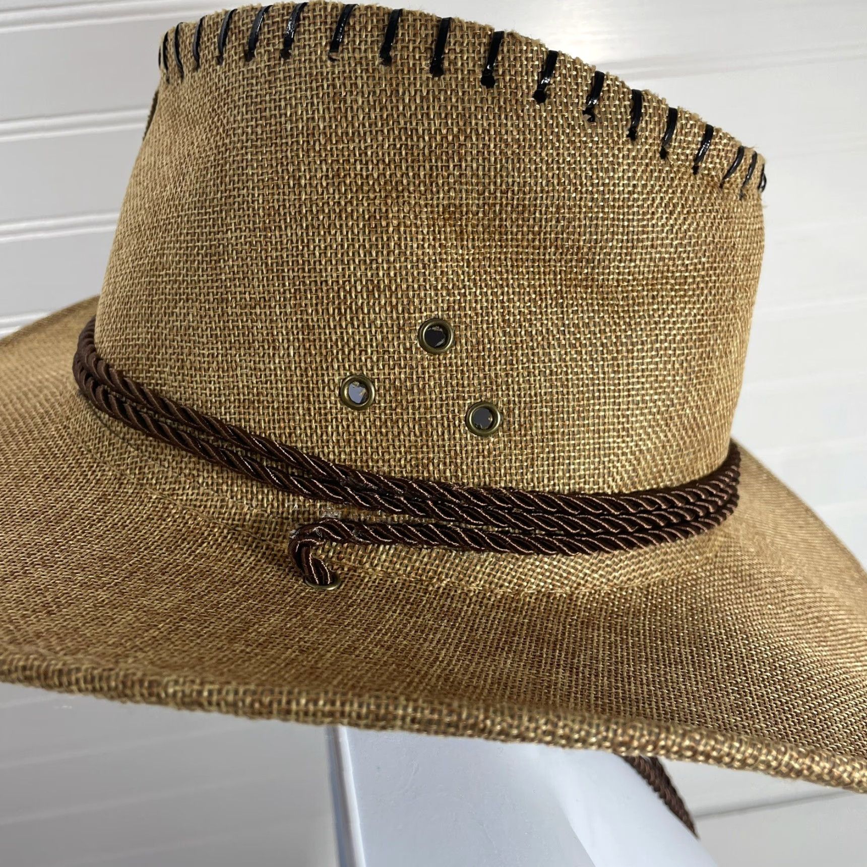 Vintage Womens Cowboy Hat Tweed Tan Adjustable Drawstring One Size Beige Casual Western 5 Panel Northwest (NWOT) New? Size ONE SIZE - 7 Thumbnail