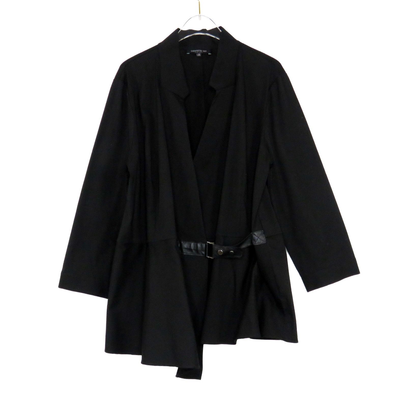 Image of Lafayette 148 Black Blazer Jacket Asymmetrical Lapel Belt 14, Women's (Size XL)