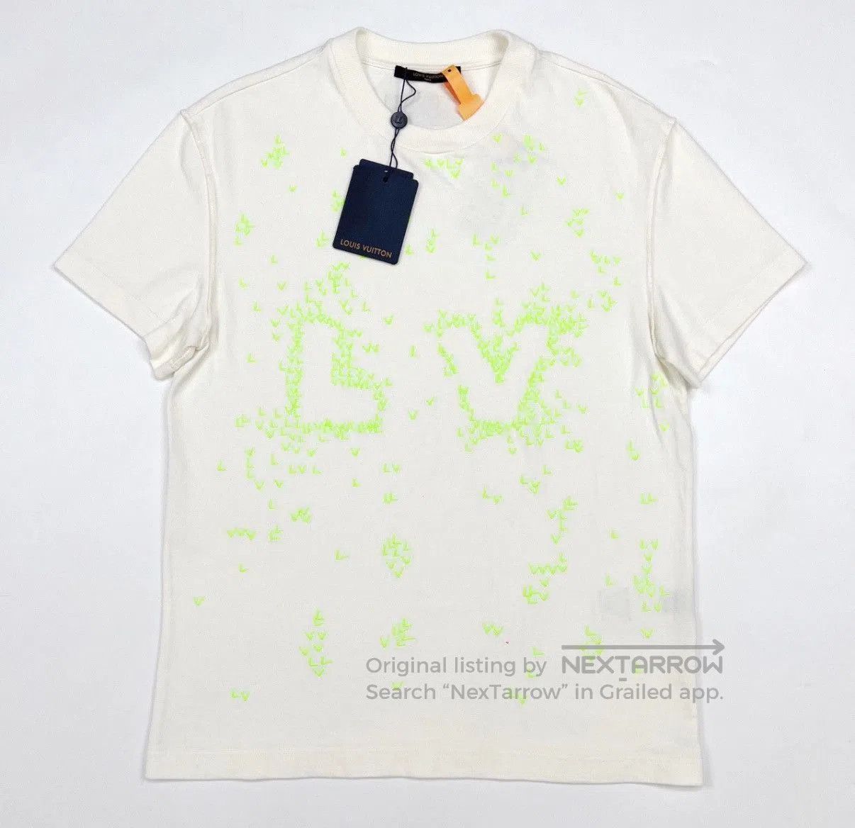 Louis Vuitton White Short-Sleeve Shirt with Green Pattern. Size US S / EU 44-46 / 1 - 1 Thumbnail