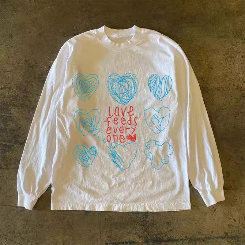 Japanese Brand White casual retro heart-print long-sleeved t-shirt Size US 32 / EU 48 - 1 Thumbnail