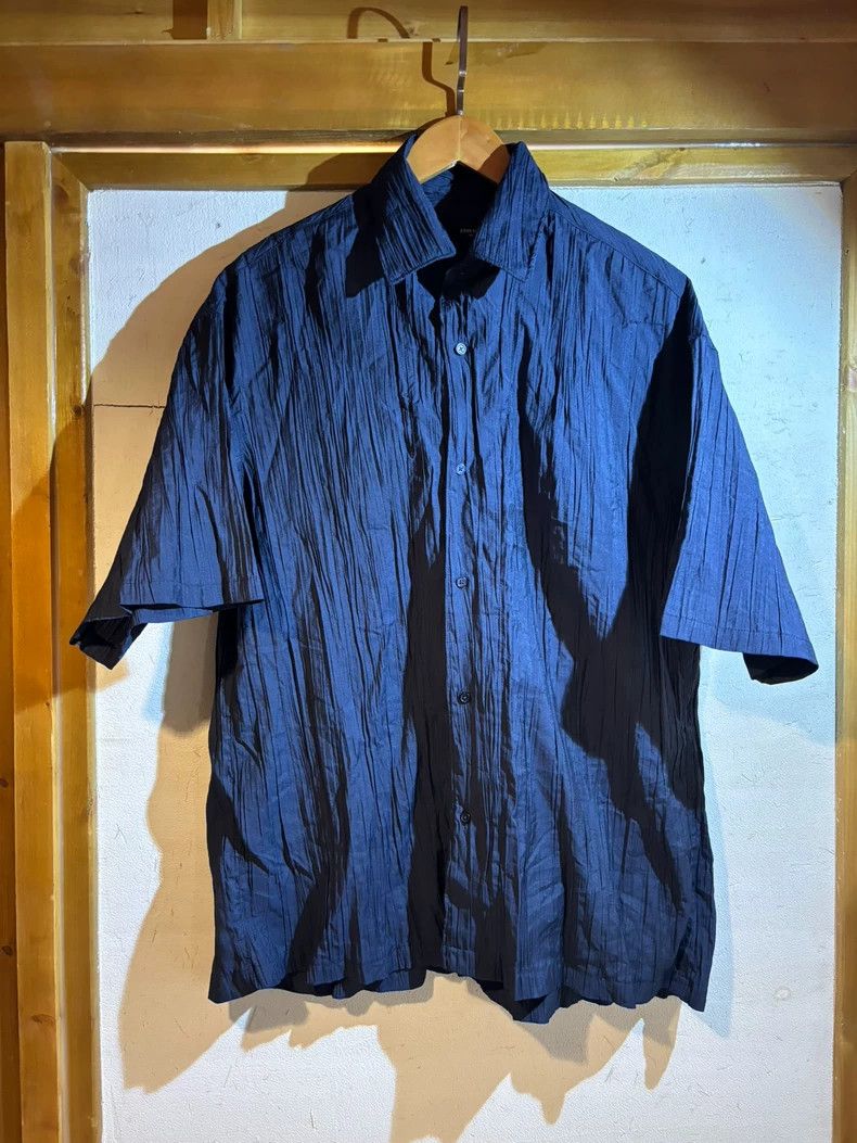 Homme Plisse Issey Miyake Edifice Blue Pleated Short Sleeve Shirt Size US L / EU 52-54 / 3 - 1 Thumbnail