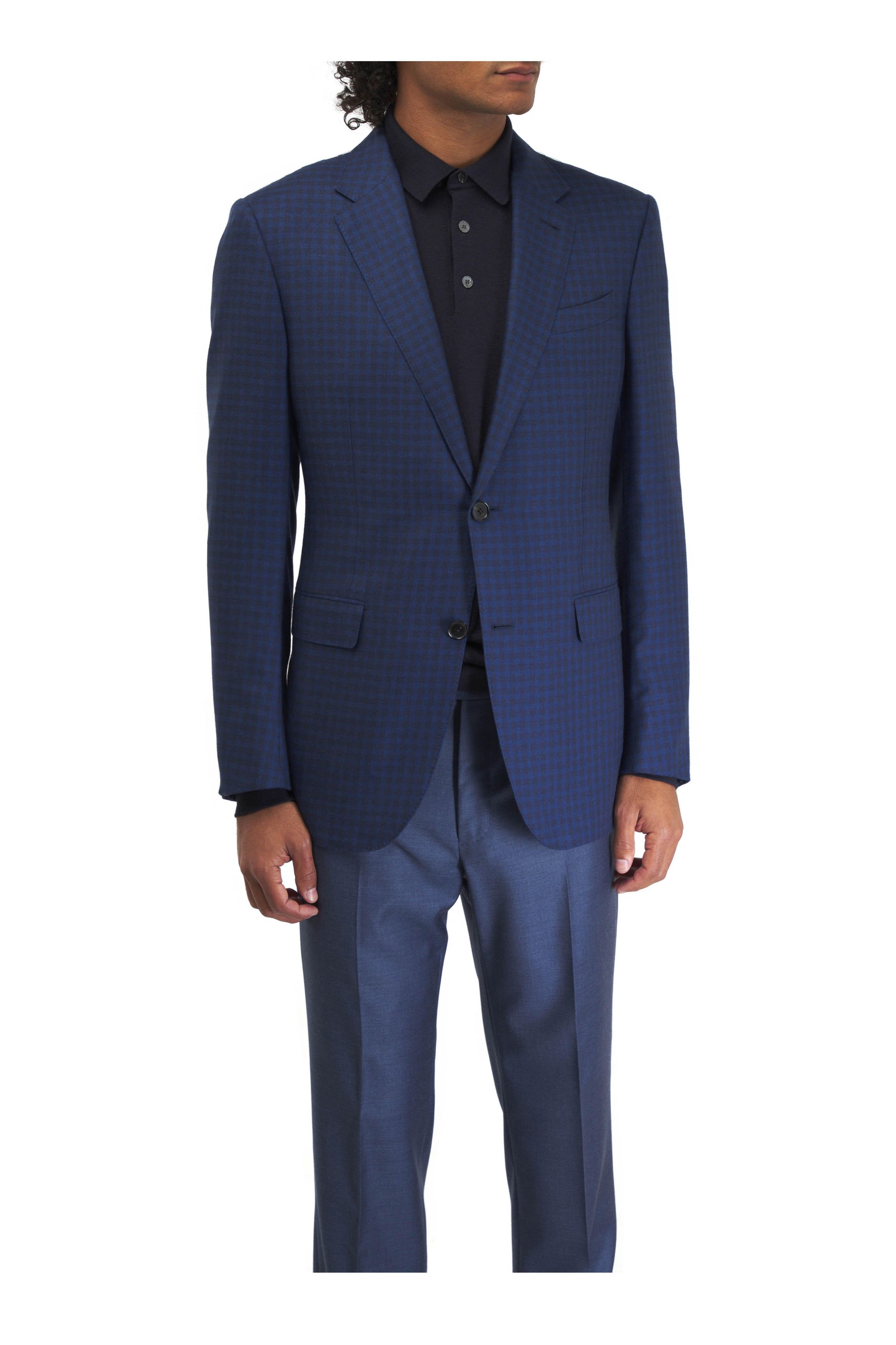 Z Zegna o1mtch0225 Check Cashmere & Silk Sportcoat in Blue Size US XXL / EU 58 / 5 - 4 Thumbnail