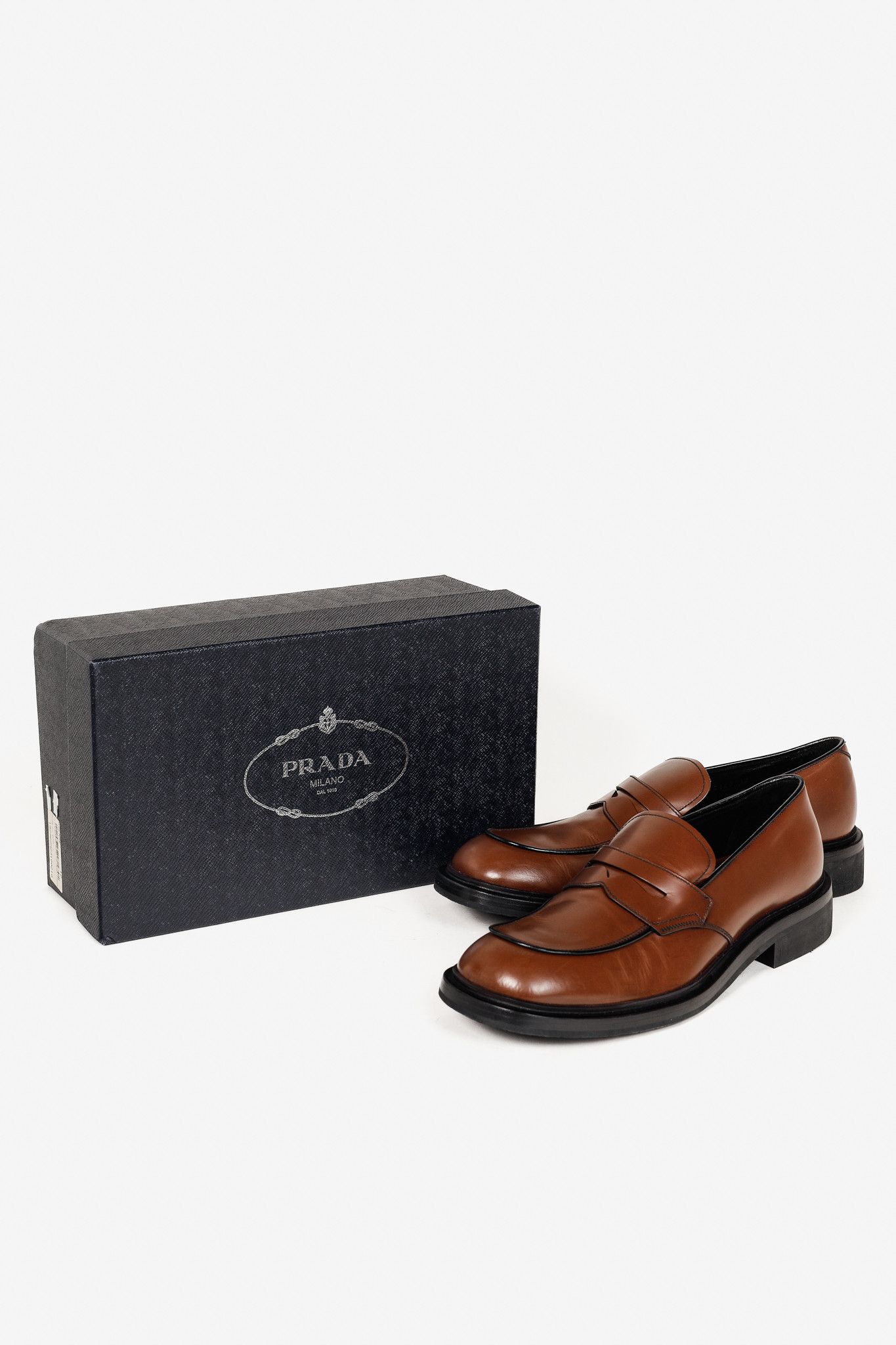 Prada Prada Bruciato Bright Calf Leather Round Toe Penny Loafers Size US 12 / EU 45 - 11 Thumbnail