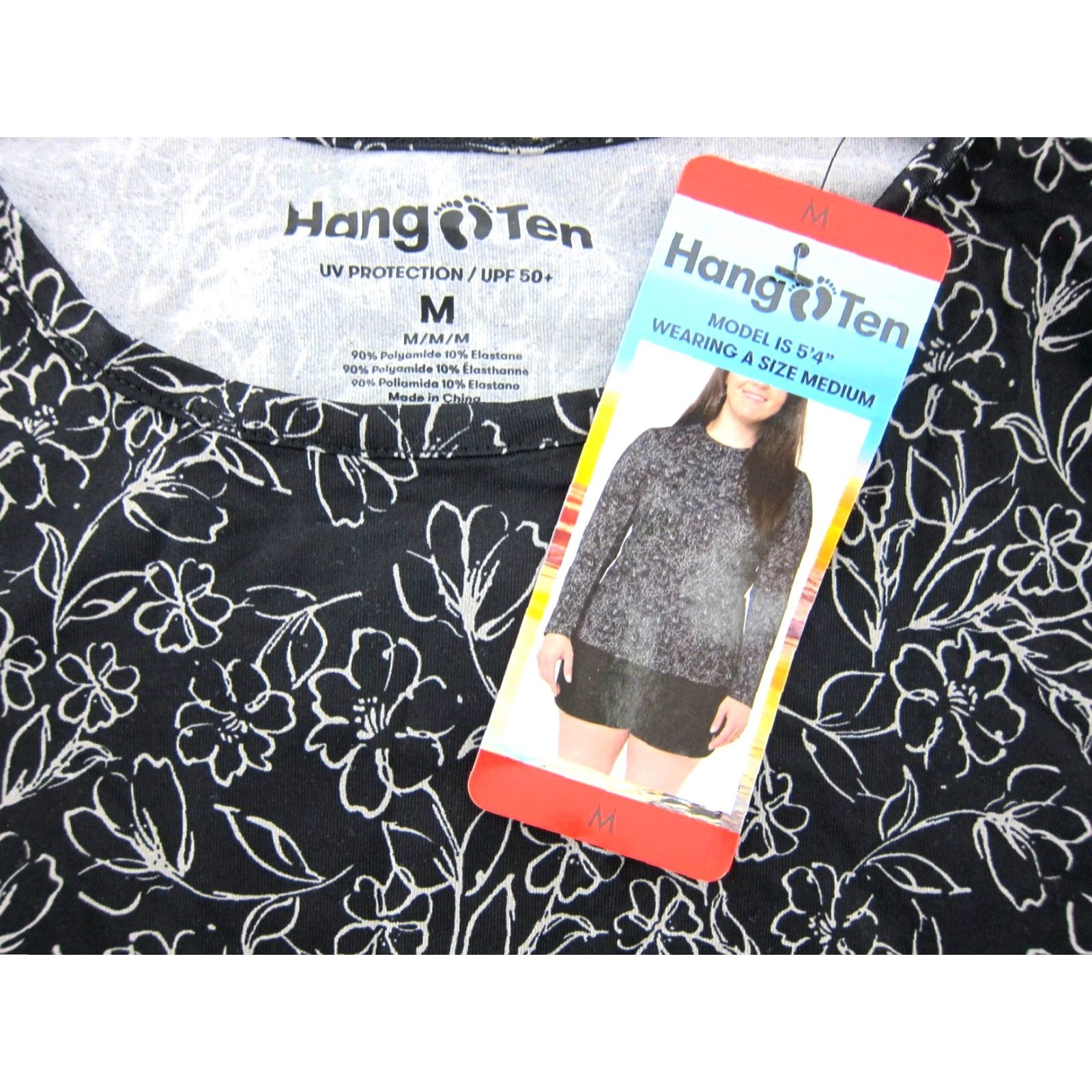 Hang Ten NWT Hang Ten Shirt Black White Floral Long Sleeve Sun Protect Swim Rash Guard M Size M / US 6-8 / IT 42-44 - 3 Thumbnail