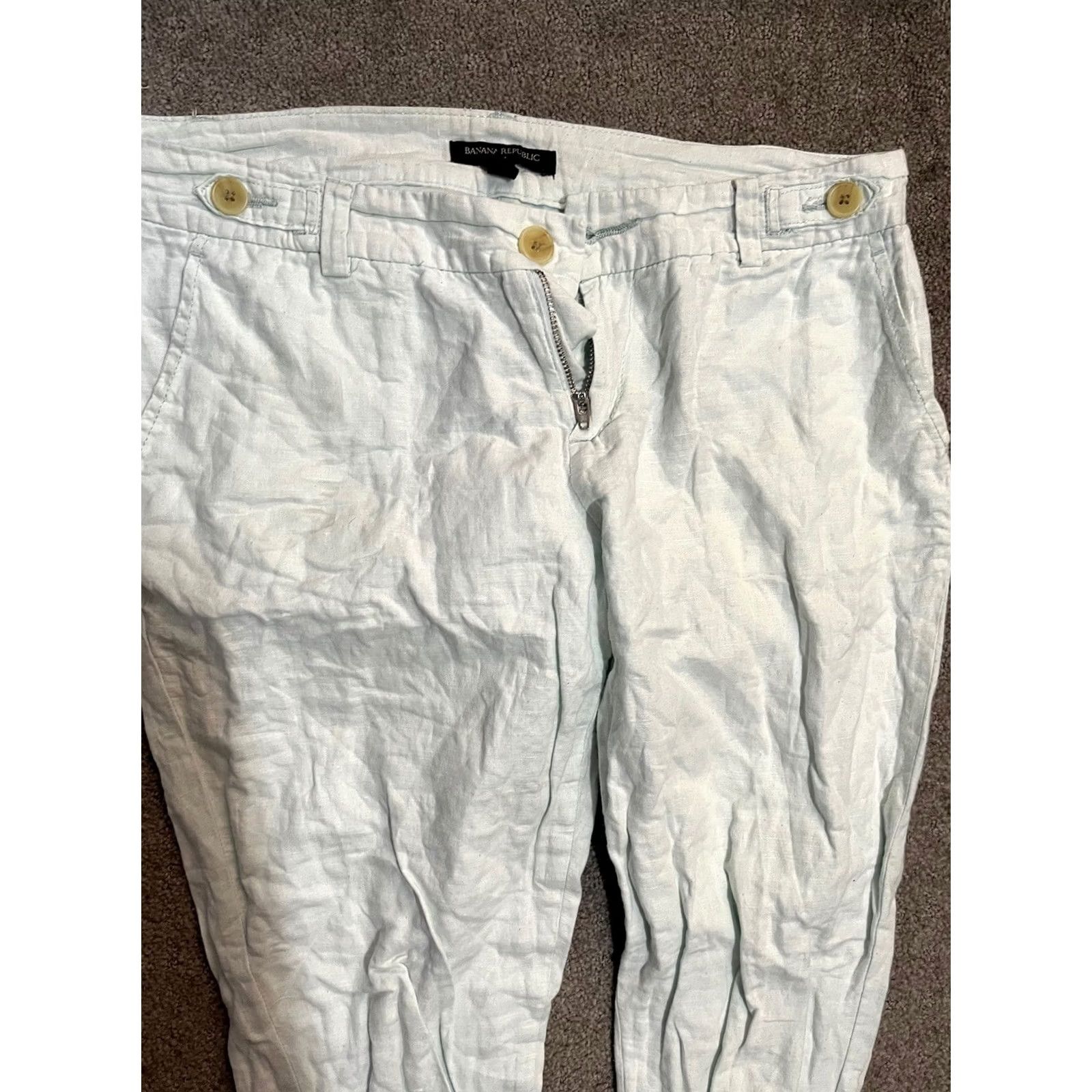 Banana Republic Banana Republic Petite Cropped Pants Green Linen Blend Size 4P Women Size 27" / US 4 / IT 40 - 2 Thumbnail