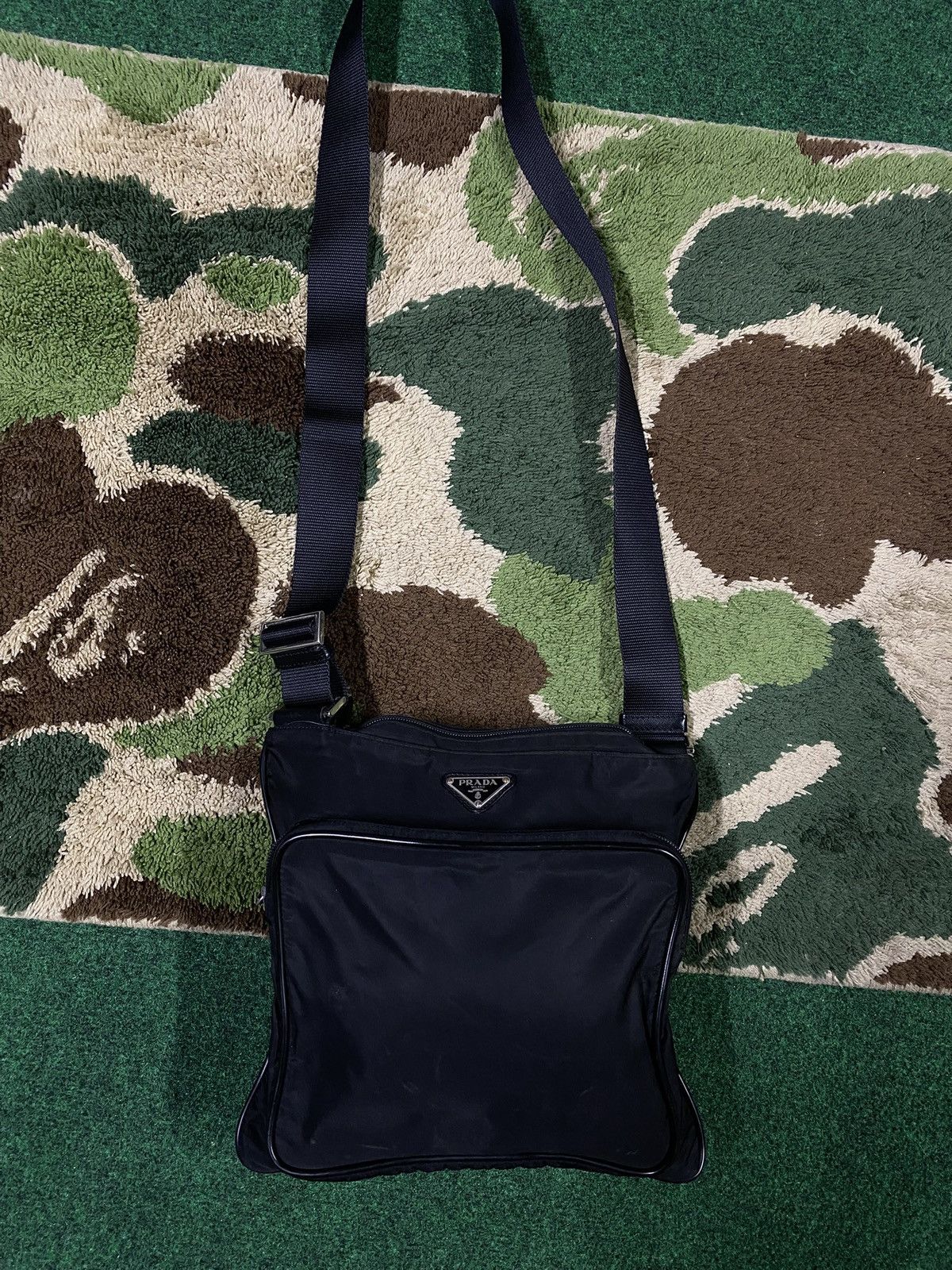 Prada Vintage Y2K Nylon Crossbody Messenger Bag Preowned in Black, Women's