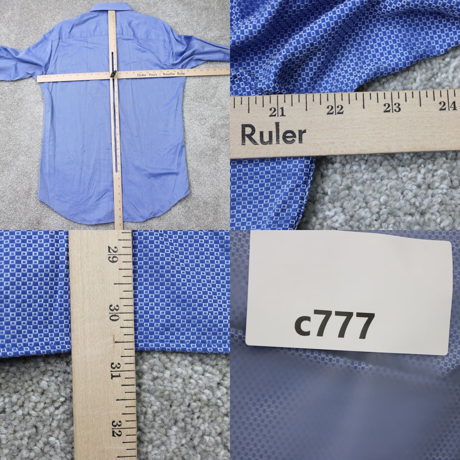 BUGATCHI Bugatchi Uomo Shirt Mens 15 1/2, 34/35 Blue Geometric Shaped Fit Cotton Long Sleeve Shirt Mens Size US L / EU 52-54 / 3 - 9 Thumbnail