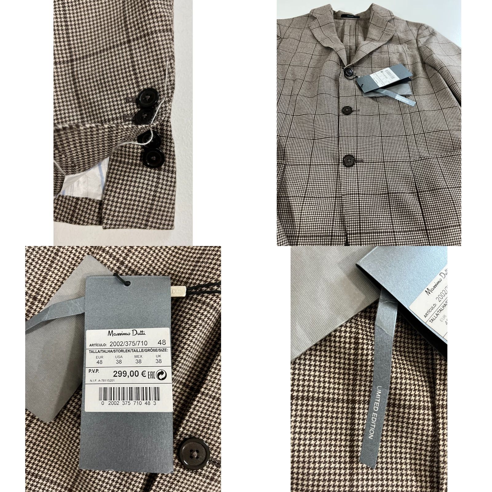 Massimo Dutti Massimo Dutti Wool Sport Coat Jacket Men US 38 Houndstooth Made in Italy Brown NWT Vintage Designer Classic Italian 90s Sport Coat Mens Size US XXS / EU 40 - 8 Thumbnail