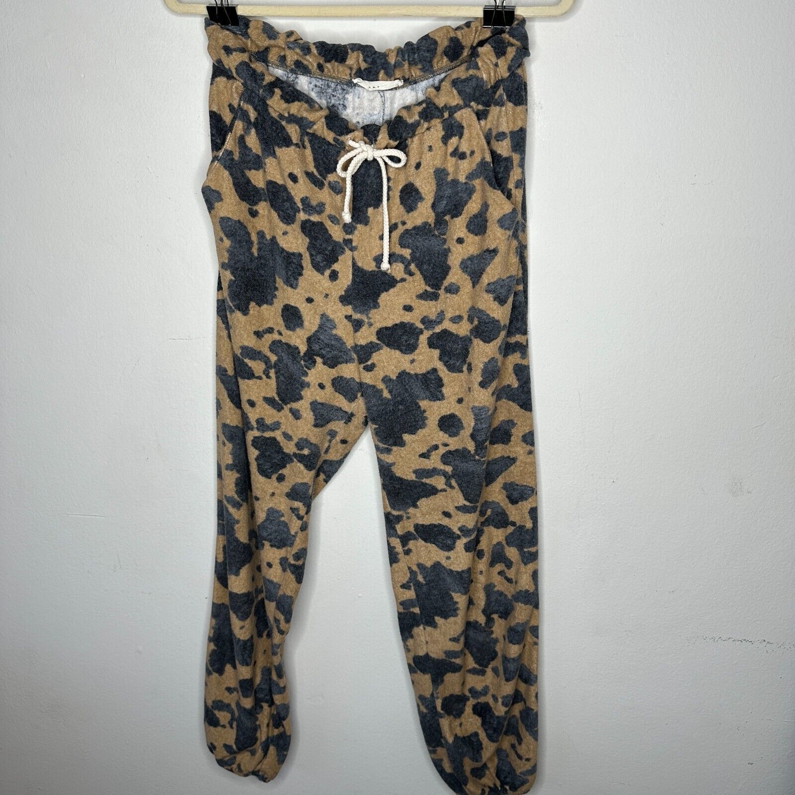Other Entro Tan Black Cheetah Drawstring Jogger Pants Pockets L Size 34" / US 12 / IT 48 - 6 Thumbnail