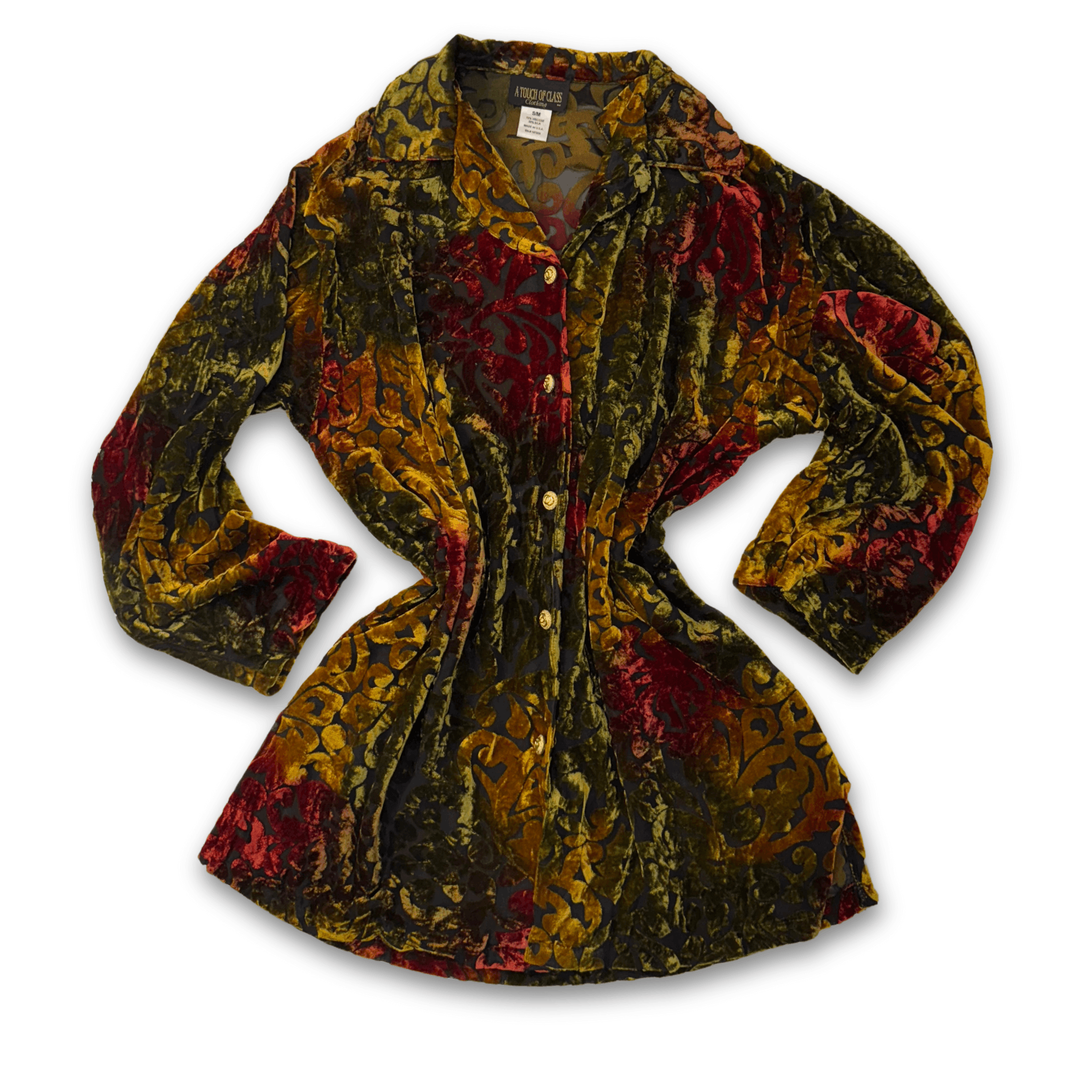 Vintage Vintage Sheer Button Up w/ Velvet Detailing | Women's Small Size S / US 4 / IT 40 - 1 Thumbnail