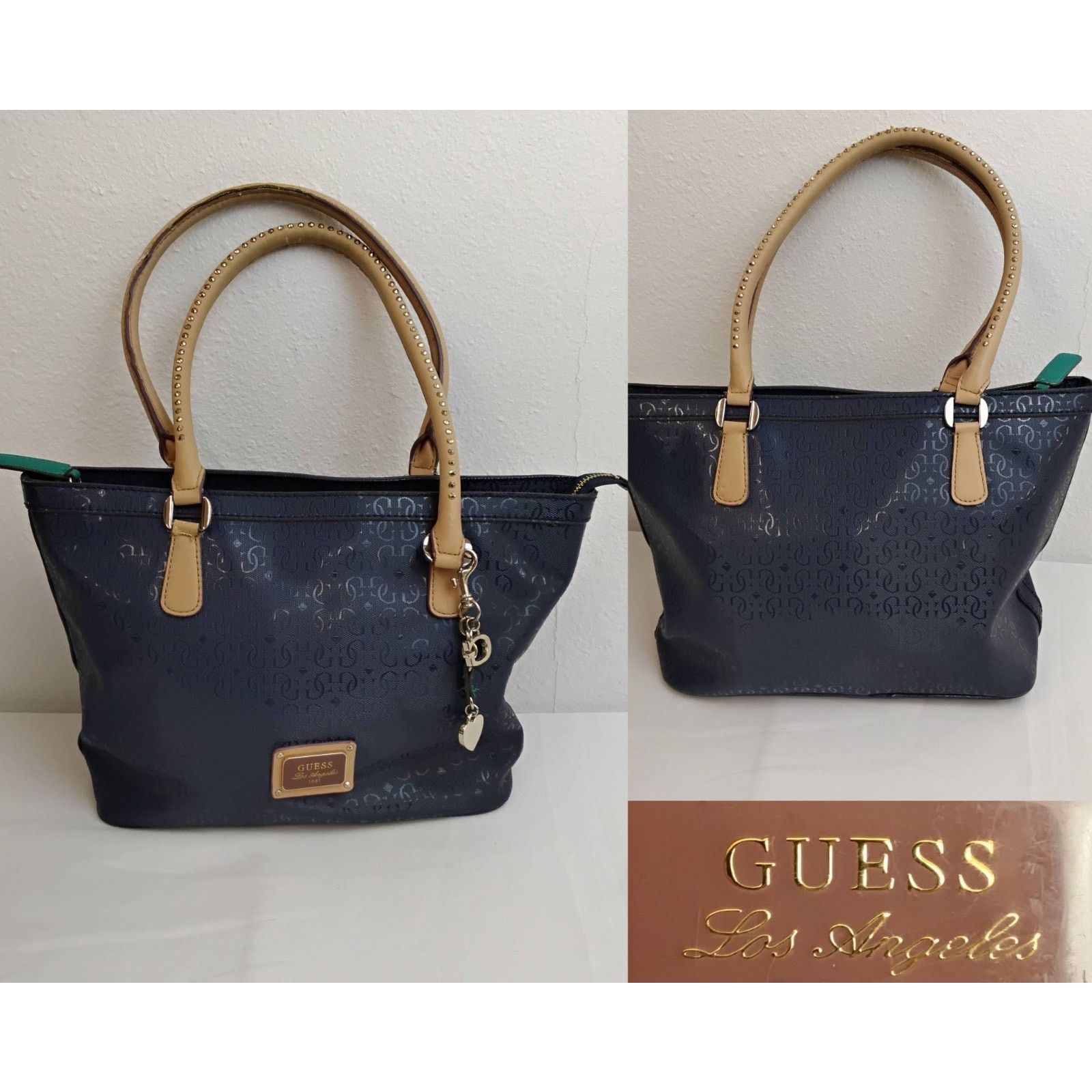 Guess Guess 1981 Los Angeles Tote Handbag Blue Embossed Size ONE SIZE - 1 Thumbnail