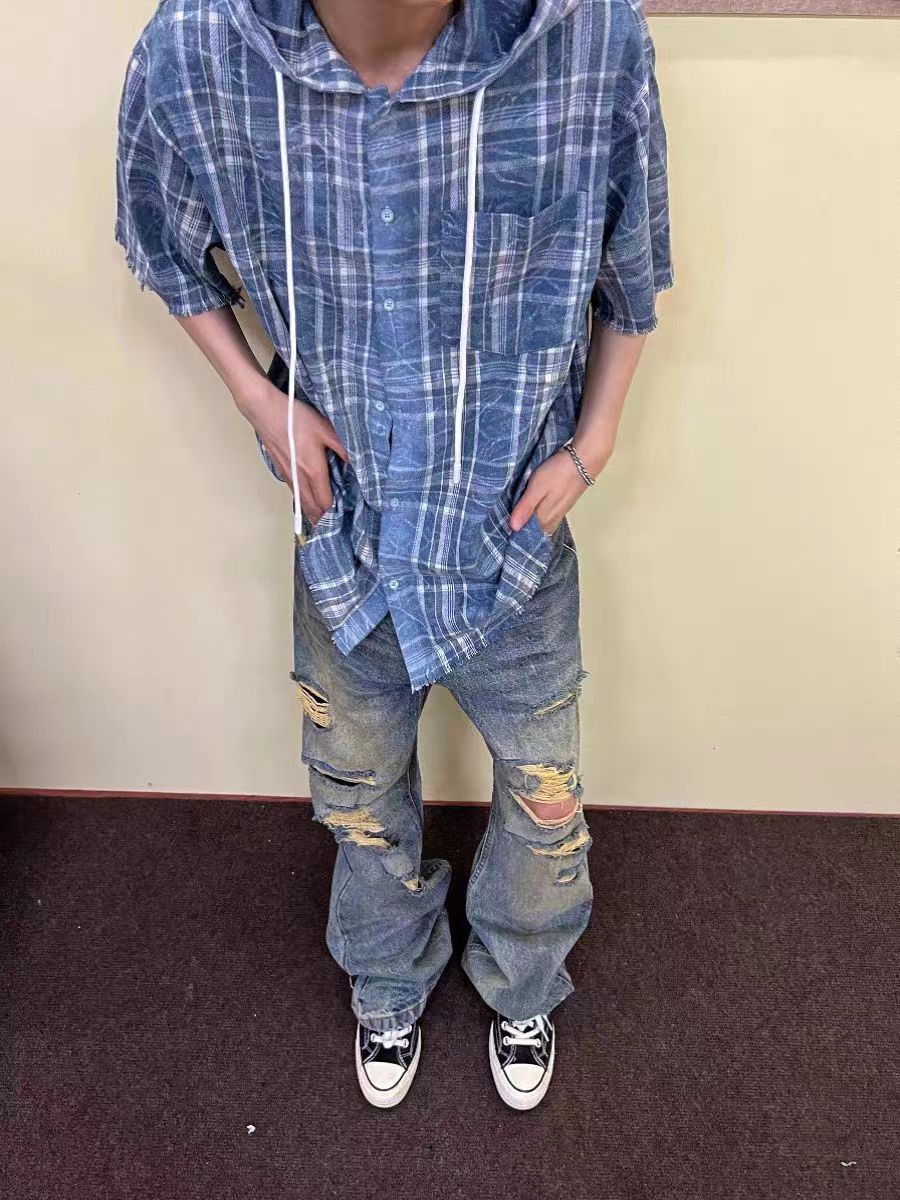 Japanese Brand × Vintage Street baggy vintage hooded short sleeve shirt Size US M / EU 48-50 / 2 - 2 Thumbnail