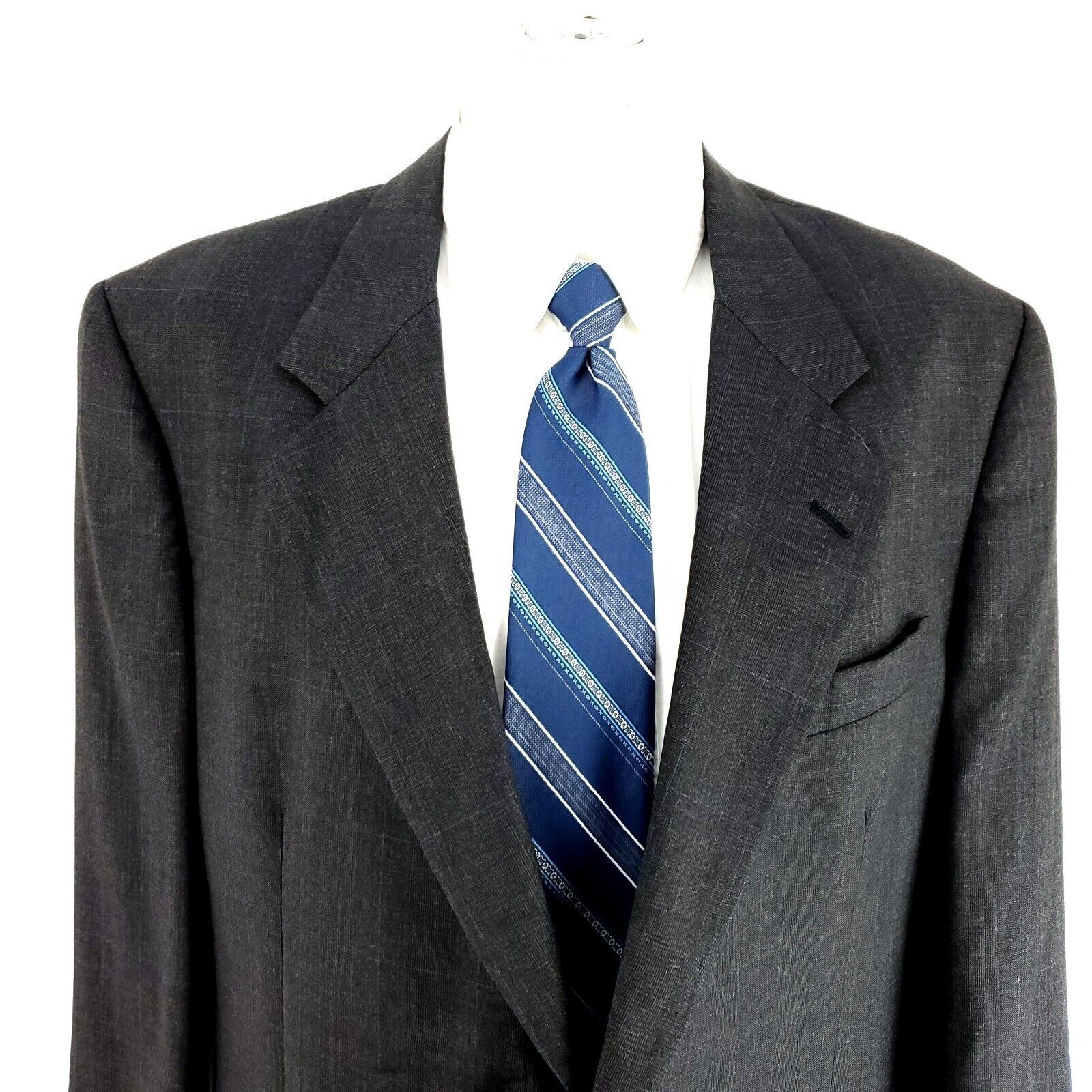 Jos. A. Bank Jos A Bank Gordon Wool 2 Button Blazer 42L Gray Plaid W/ Blu Size 42L - 1 Thumbnail